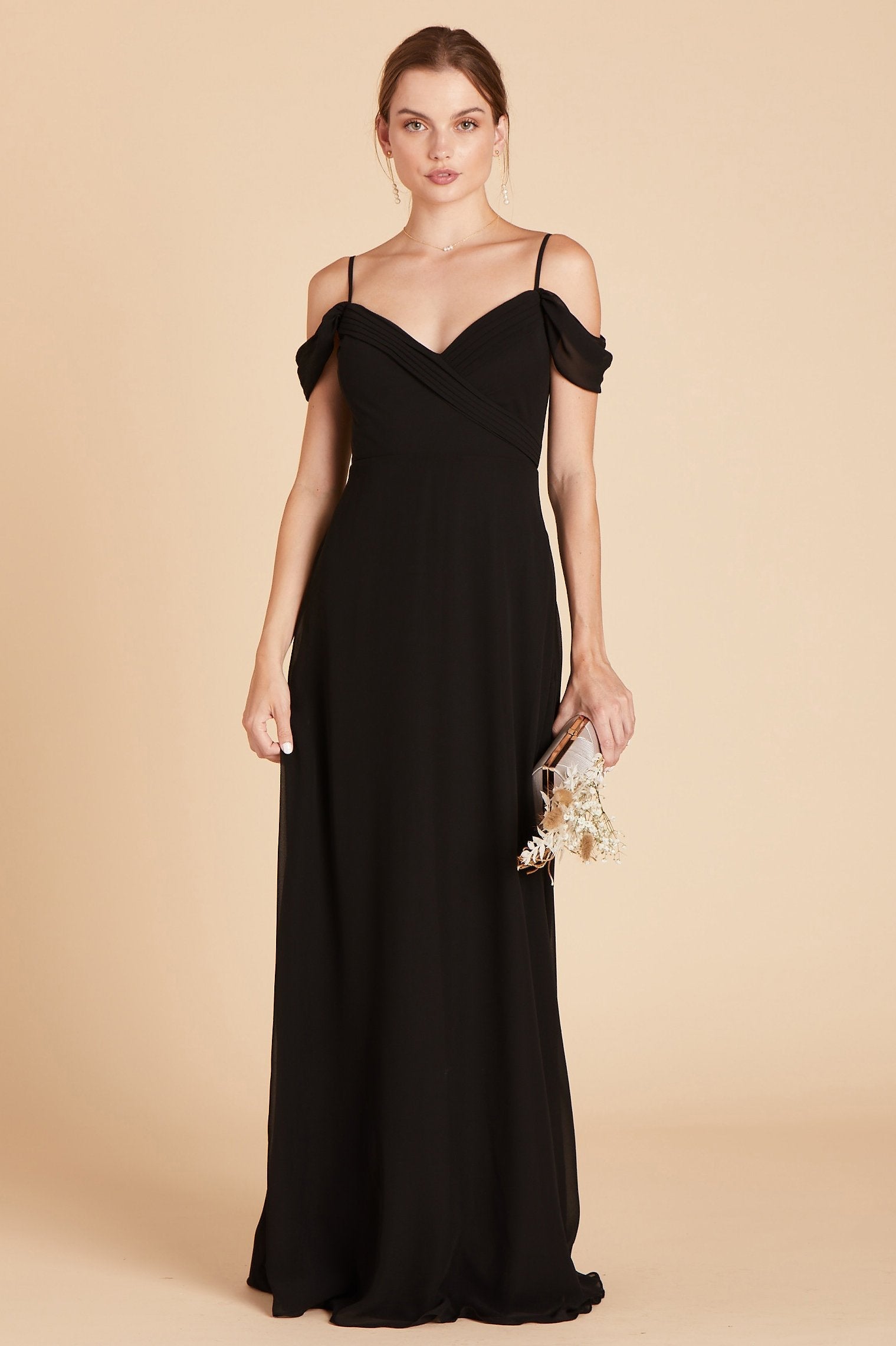 Spence convertible bridesmaid dress in black chiffon by Birdy Grey, front view