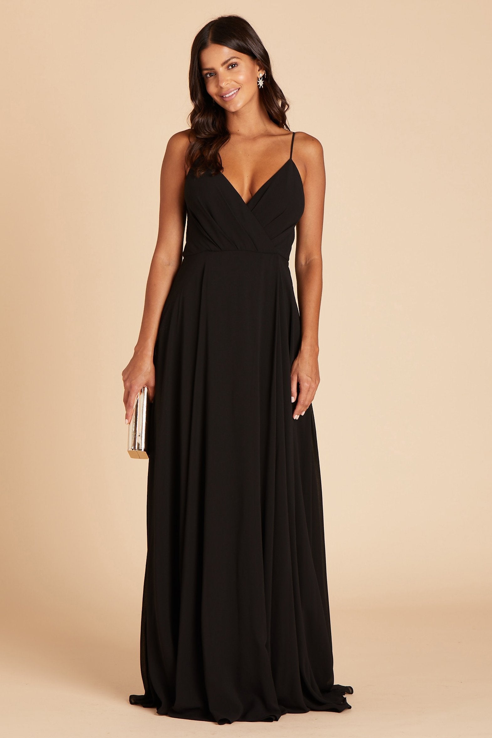 Kaia bridesmaids dress in black chiffon by Birdy Grey, front view