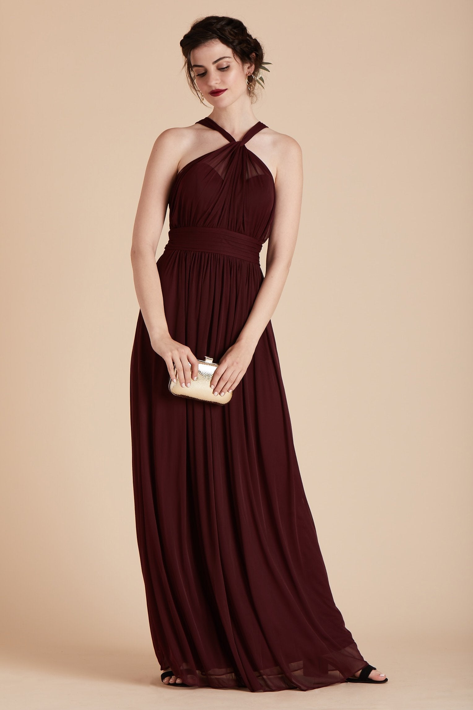 Kiko bridesmaid dress in cabernet burgundy chiffon by Birdy Grey, front view