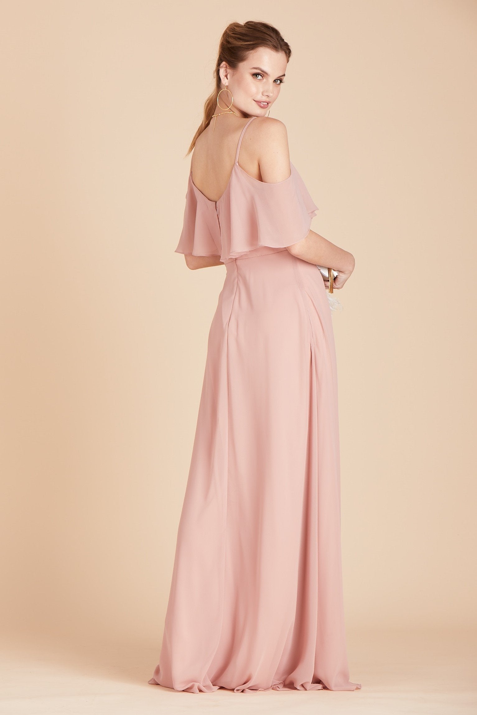 Jane convertible bridesmaid dress in dusty rose chiffon by Birdy Grey, back view