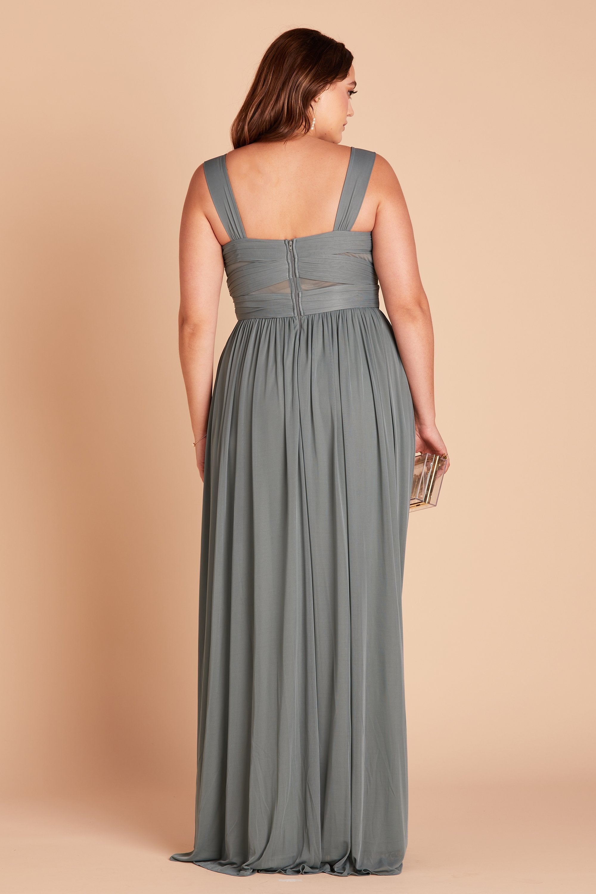 Elsye plus size bridesmaid dress in sea glass green chiffon by Birdy Grey, back view