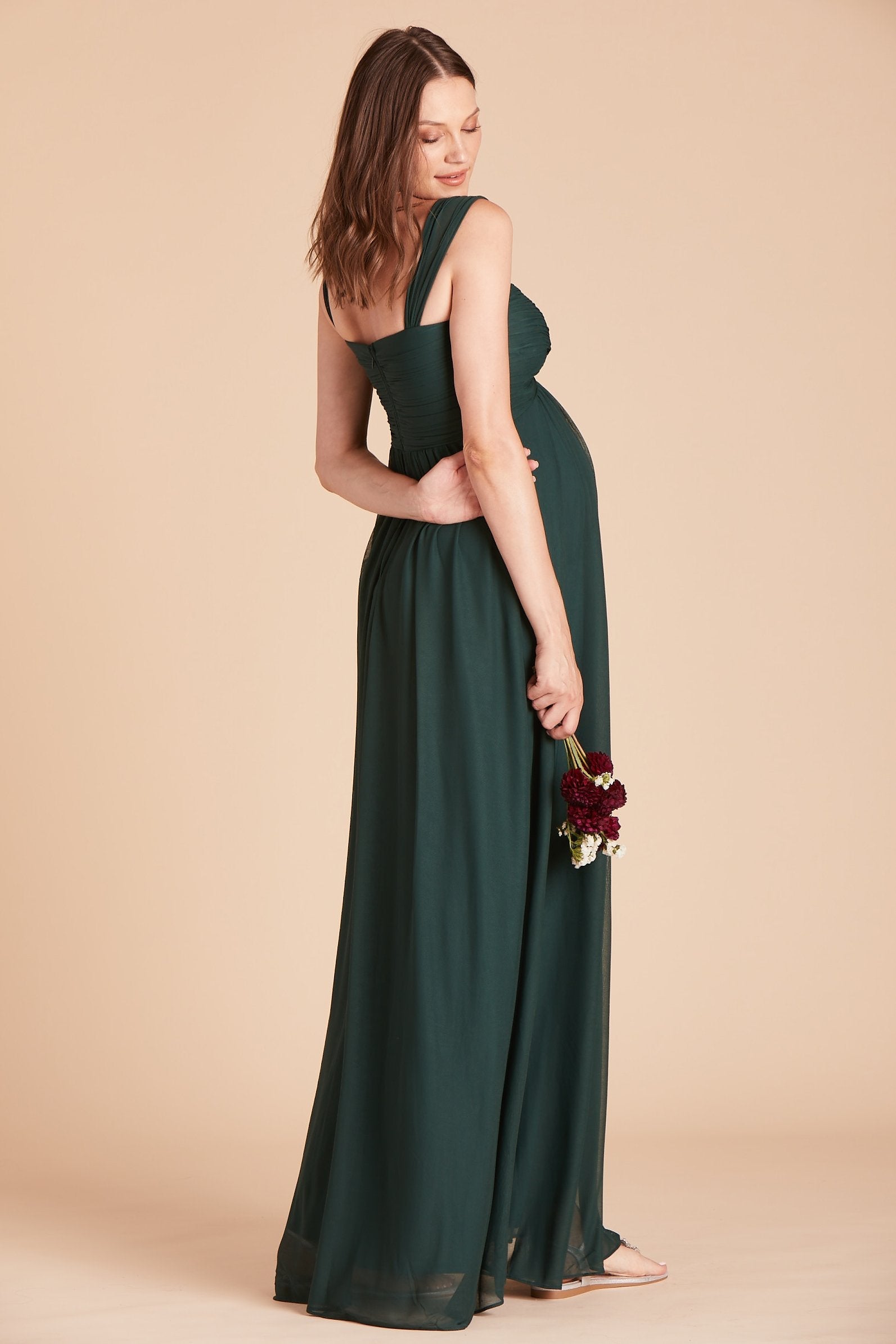 Maria convertible plus size bridesmaids dress in emerald green chiffon by Birdy Grey, back view