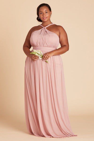 Kiko plus size bridesmaid dress in dusty rose chiffon by Birdy Grey, front view