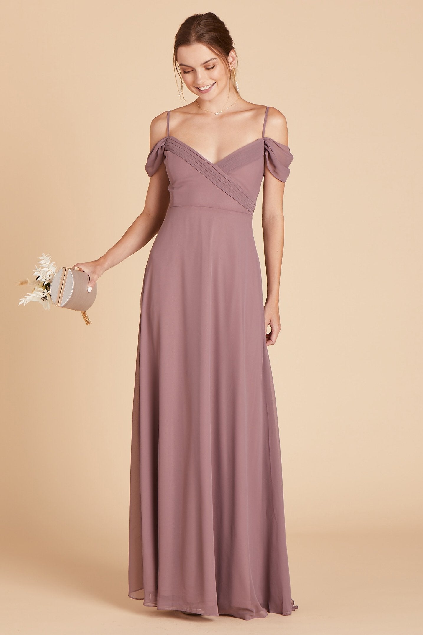 Spence convertible bridesmaid dress in dark mauve chiffon by Birdy Grey, front view