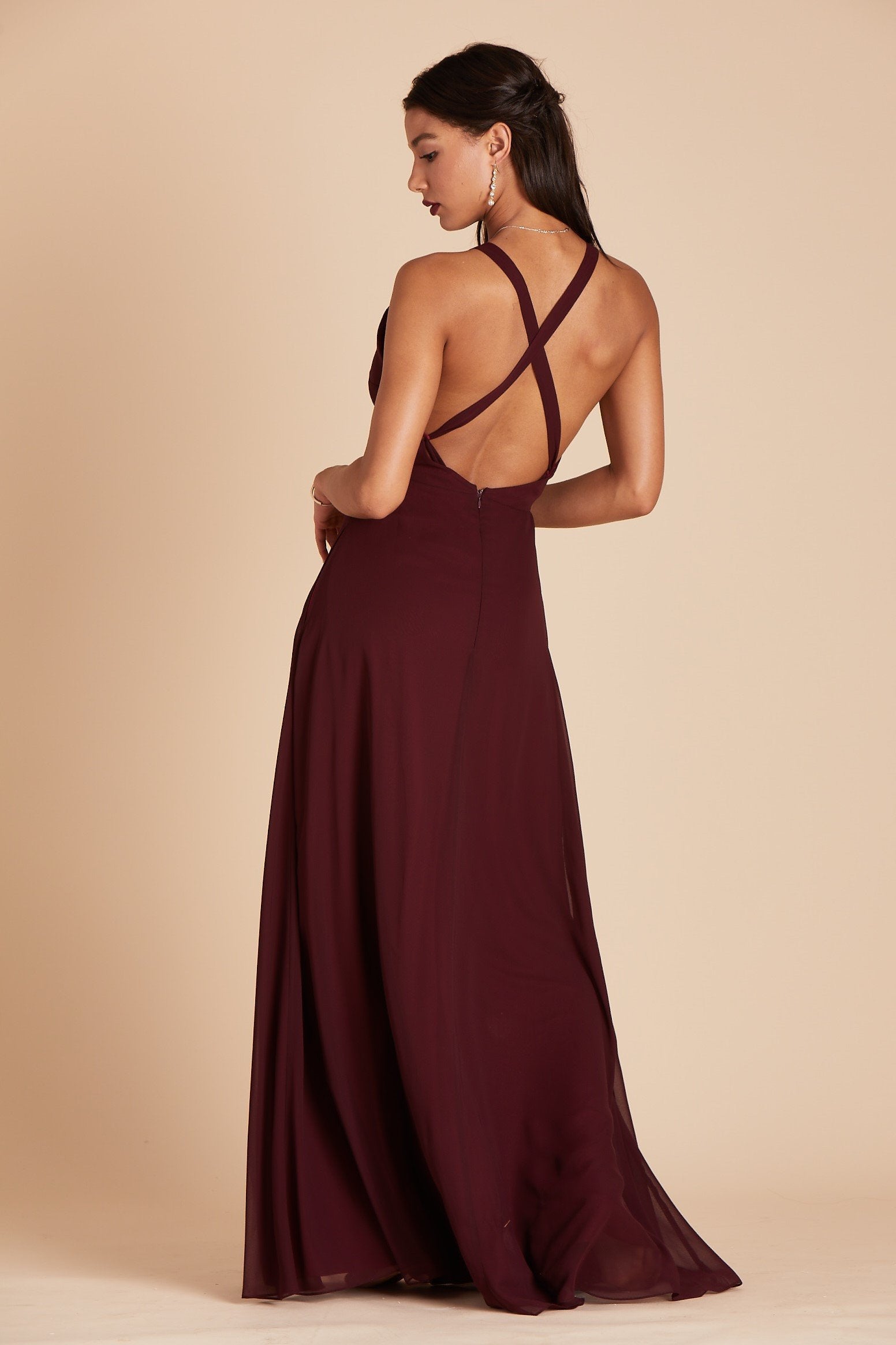 Moni convertible bridesmaids dress in cabernet burgundy chiffon by Birdy Grey, back view