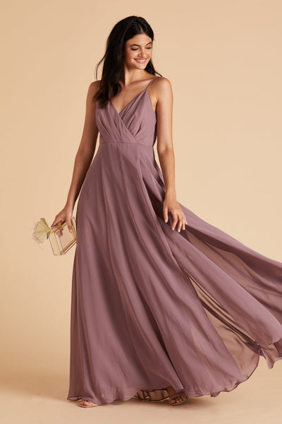 Kaia bridesmaids dress in dark mauve purple chiffon by Birdy Grey, front view