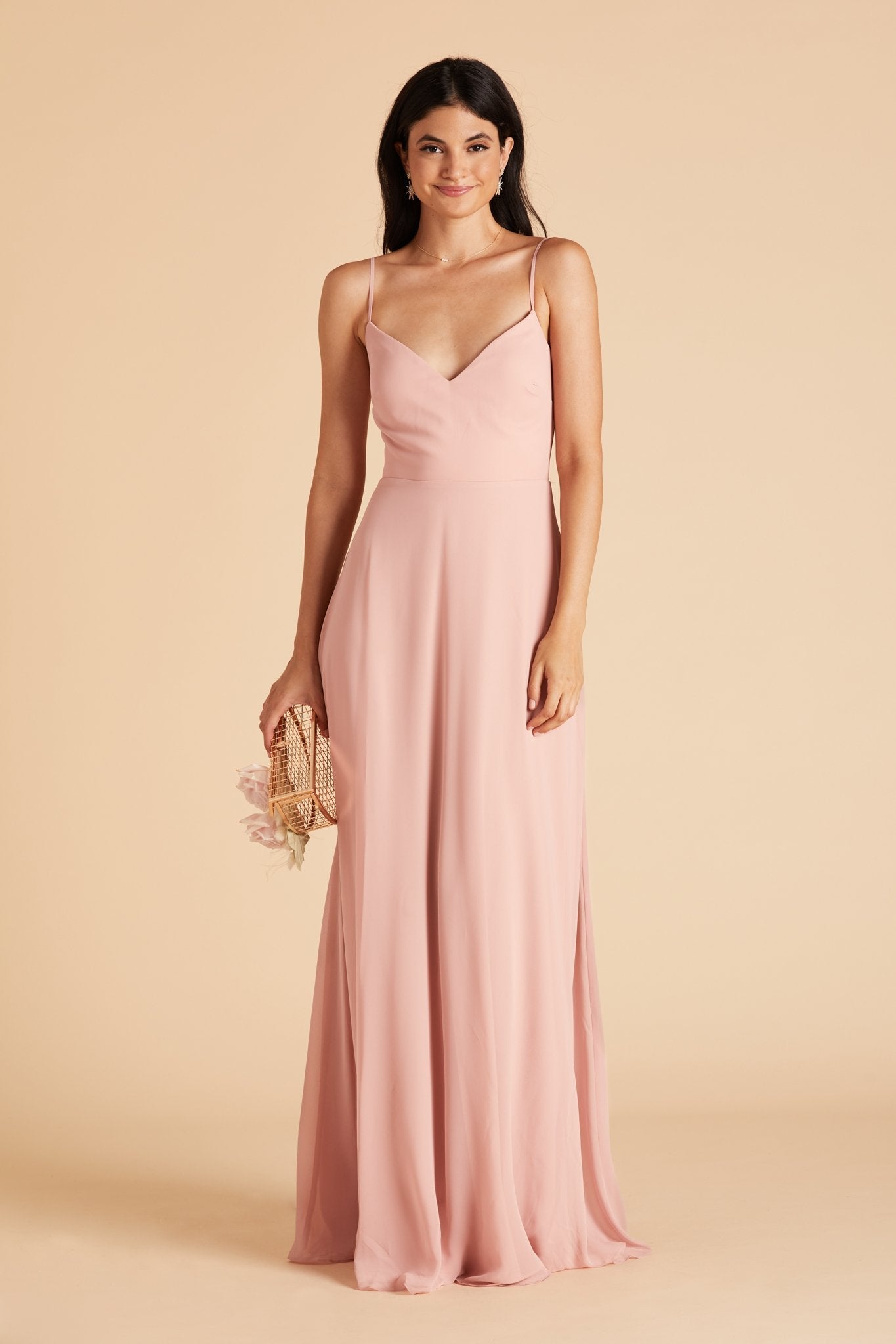 Devin convertible bridesmaids dress in dusty rose chiffon by Birdy Grey, front view