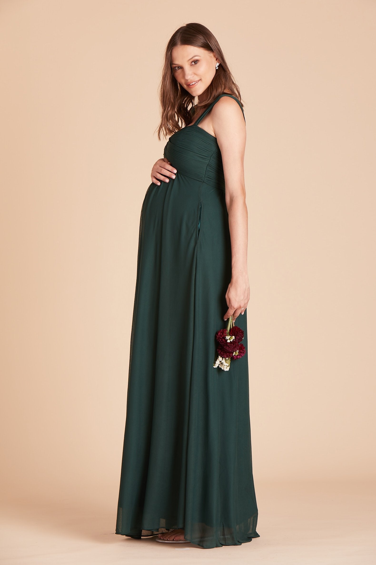 Maria convertible plus size bridesmaids dress in emerald green chiffon by Birdy Grey, side view