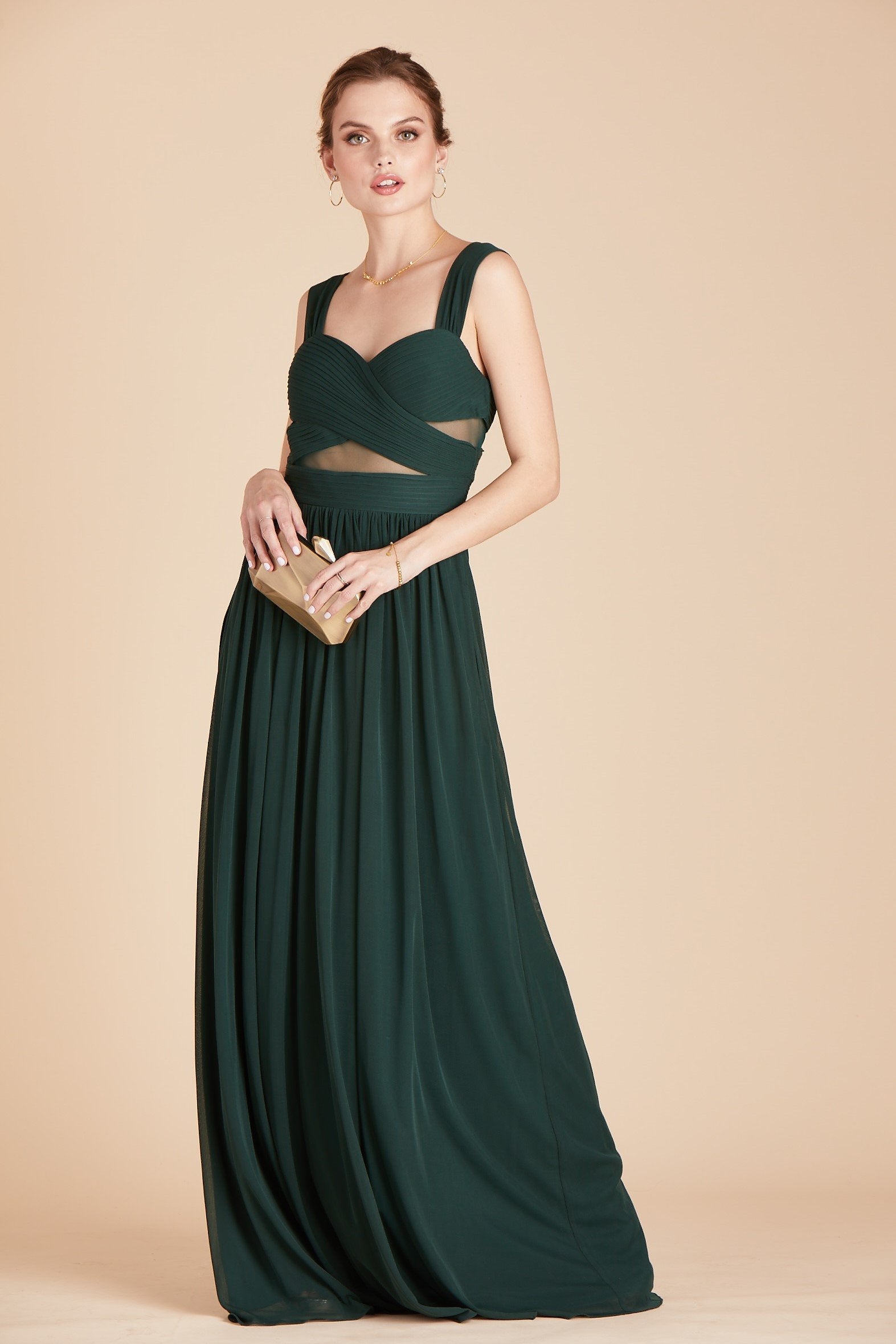 Elsye bridesmaid dress in emerald green chiffon by Birdy Grey, front view