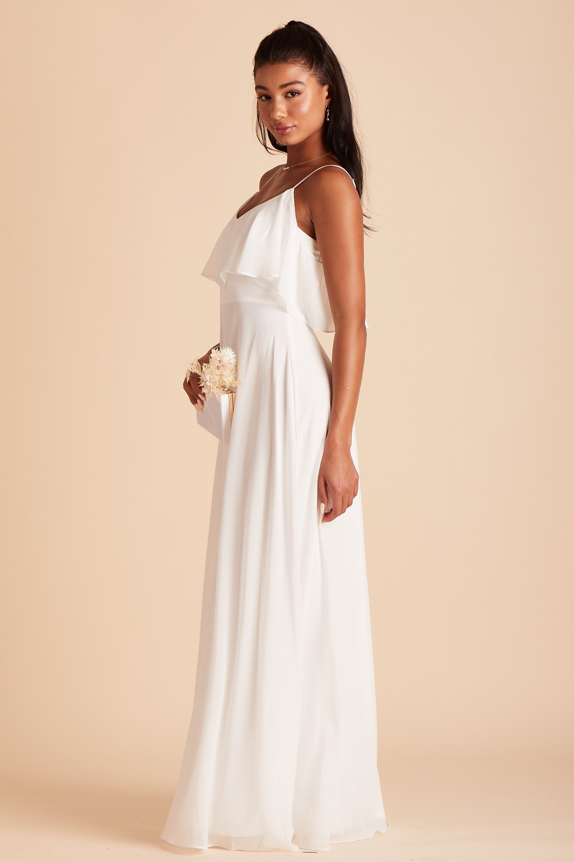 Jane convertible bridesmaid dress in white chiffon by Birdy Grey, side view