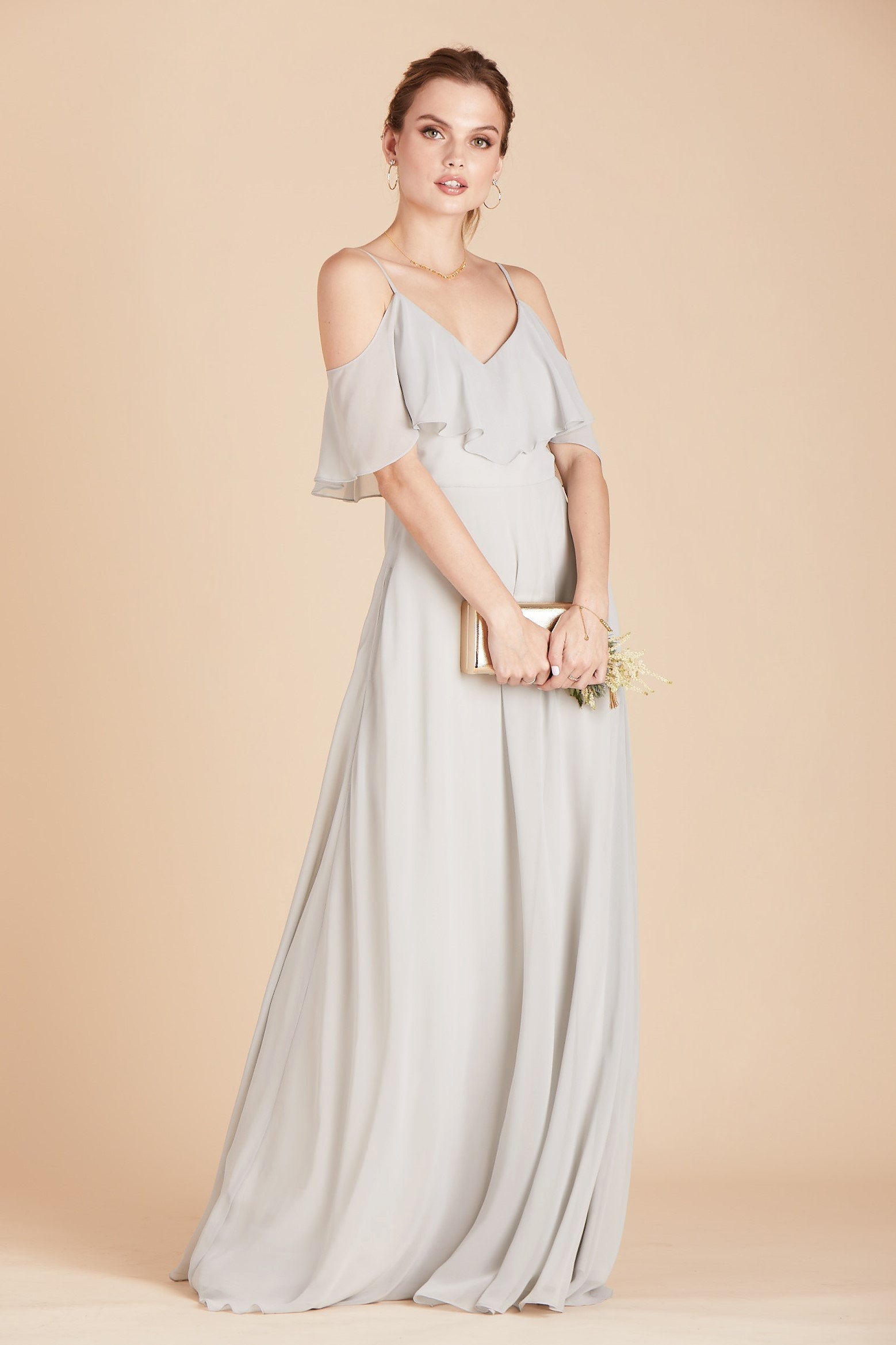 Jane convertible bridesmaid dress in dove gray chiffon by Birdy Grey, side view