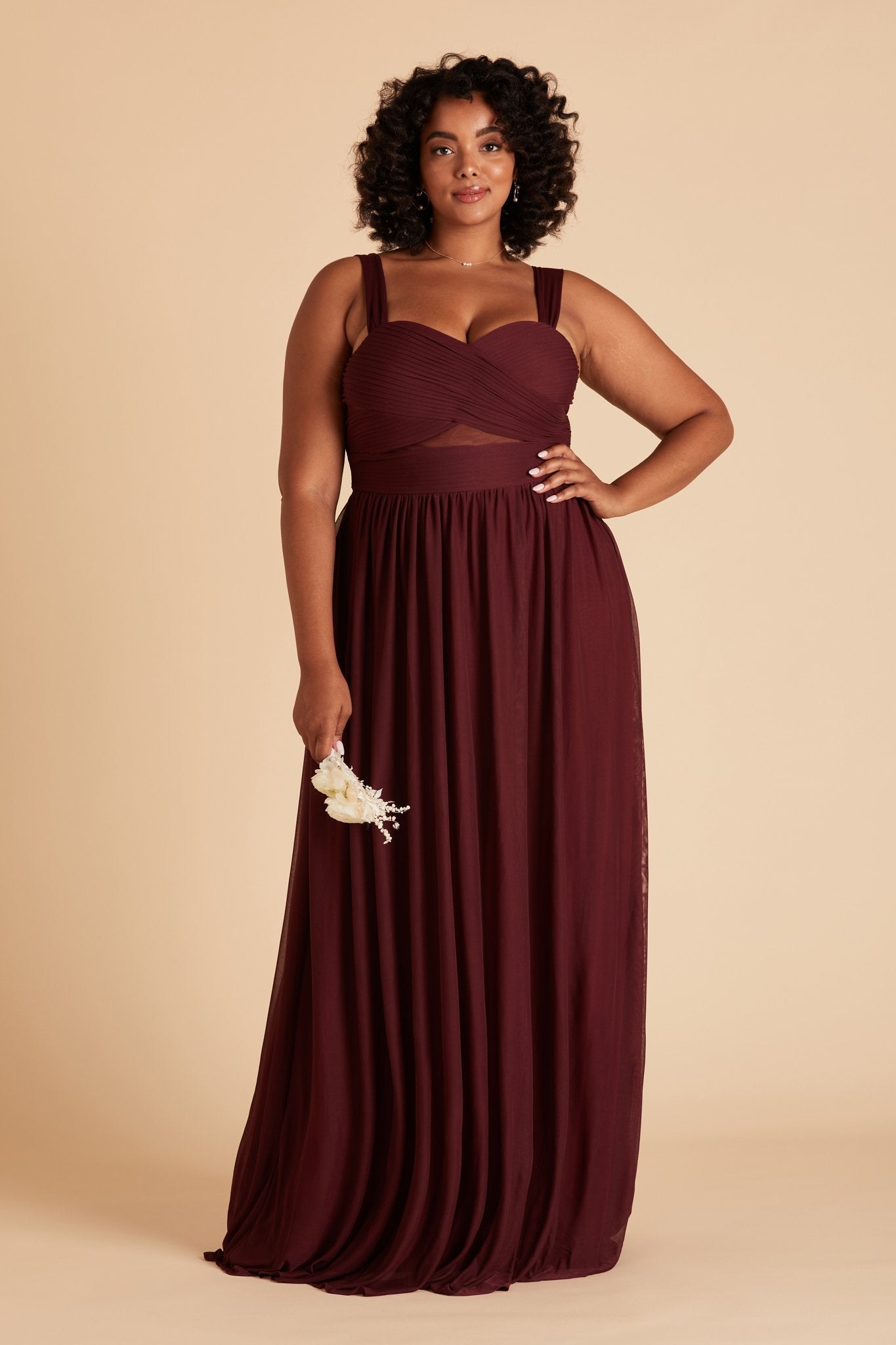 Elsye plus size bridesmaid dress in cabernet burgundy chiffon by Birdy Grey, front view