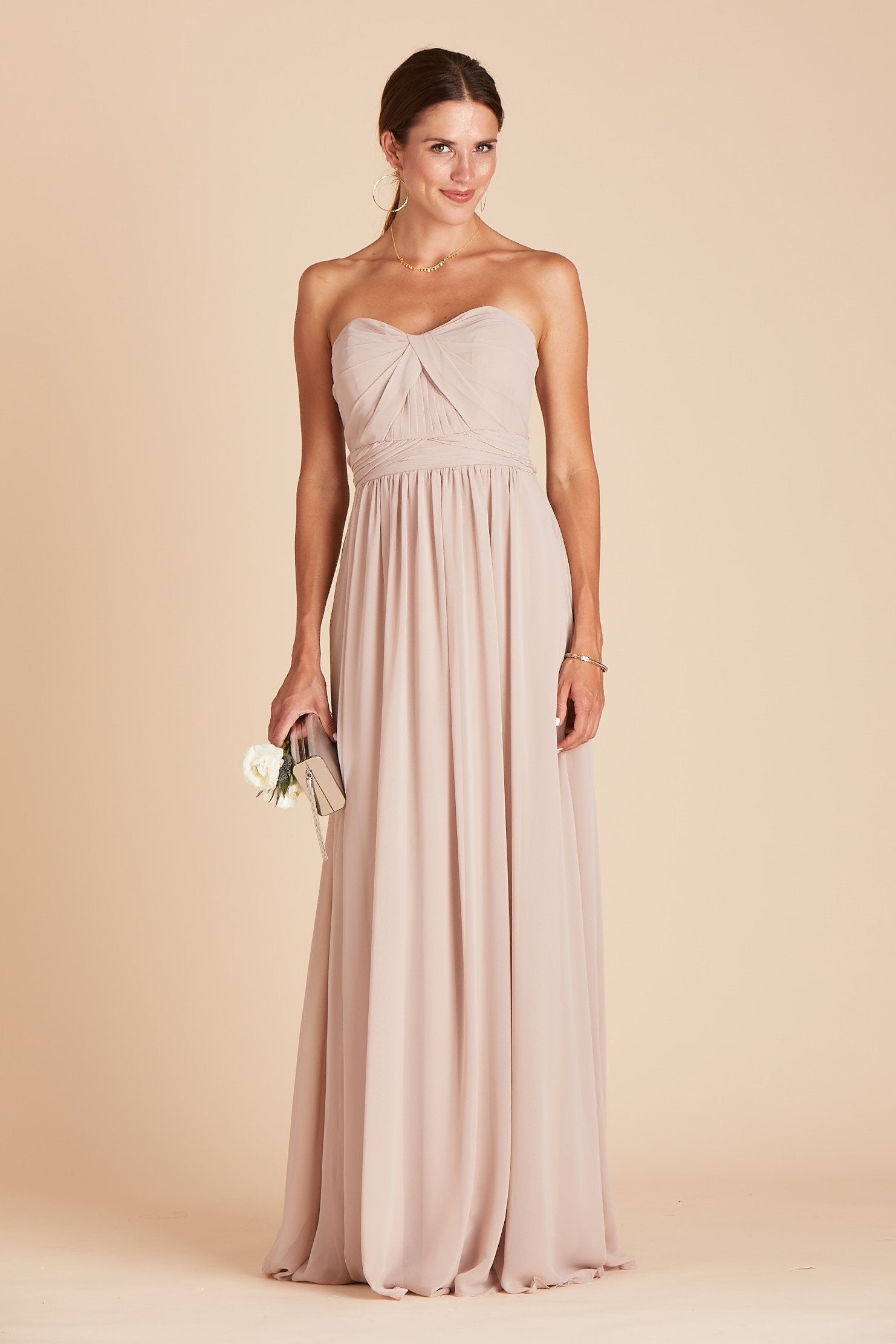 Grace convertible bridesmaid dress in taupe chiffon by Birdy Grey, front view