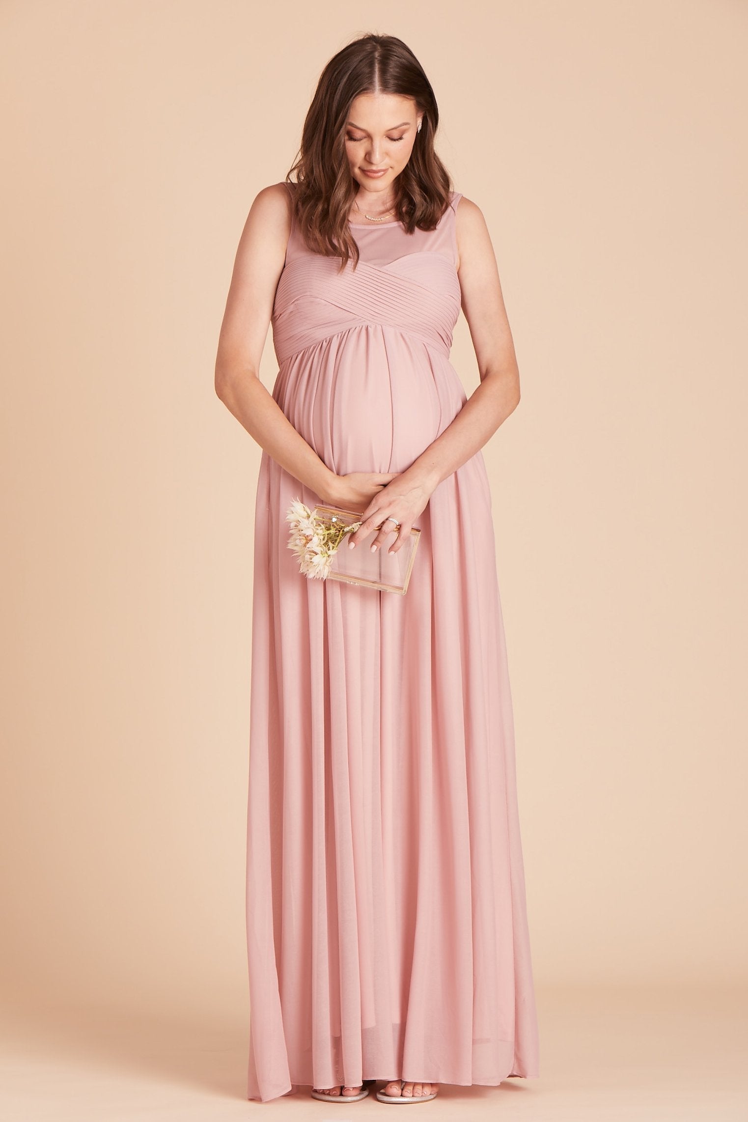 Ryan bridesmaid dress in dusty rose pink chiffon by Birdy Grey, front view