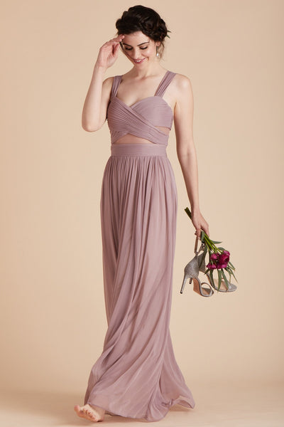 Elsye bridesmaid dress in mauve pink chiffon by Birdy Grey, front view