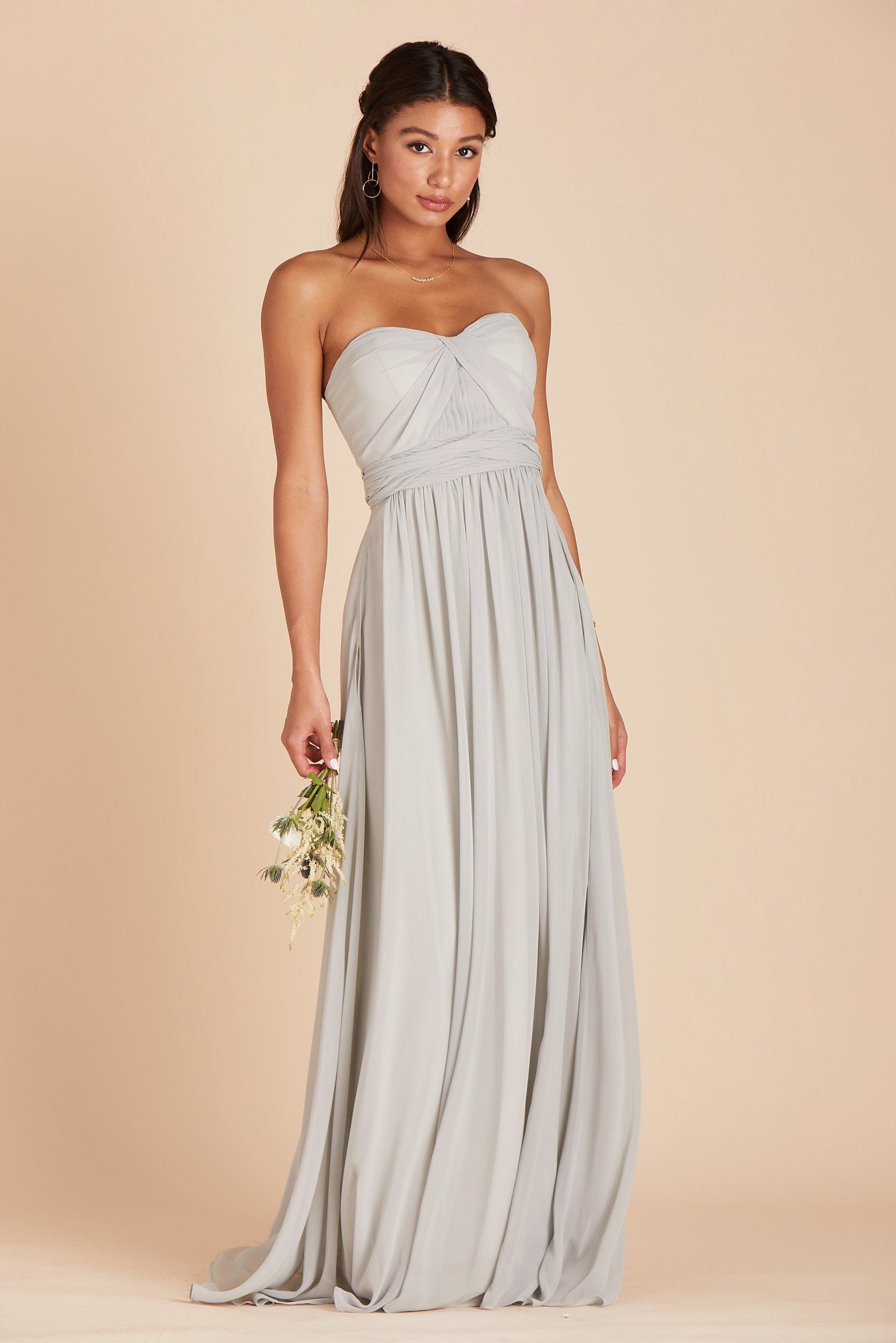 Grace convertible bridesmaid dress in dove gray chiffon by Birdy Grey, front view