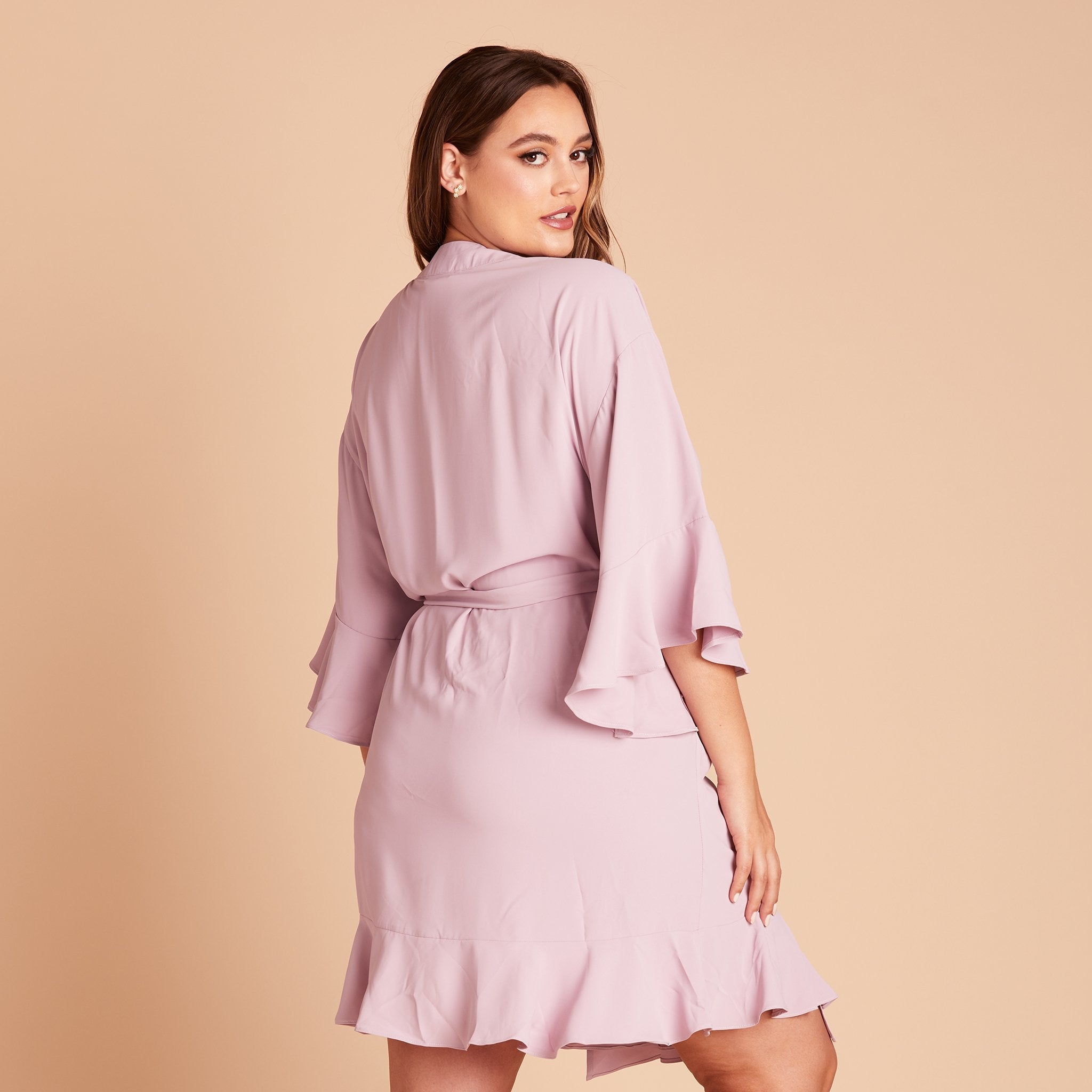 Kenny Ruffle Robe in lavender by Birdy Grey, back view