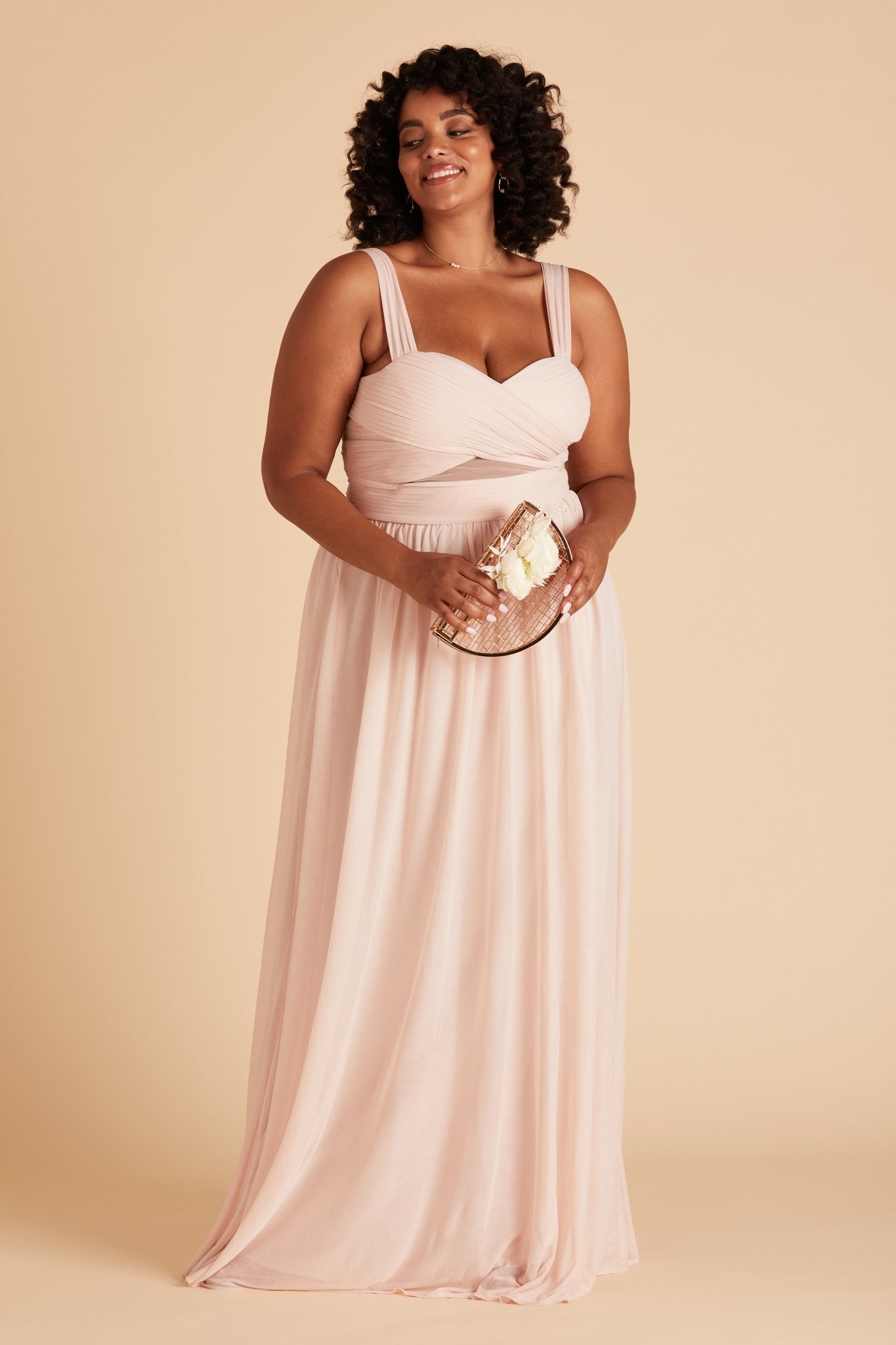 Elsye plus size bridesmaid dress in pale blush chiffon by Birdy Grey, front view