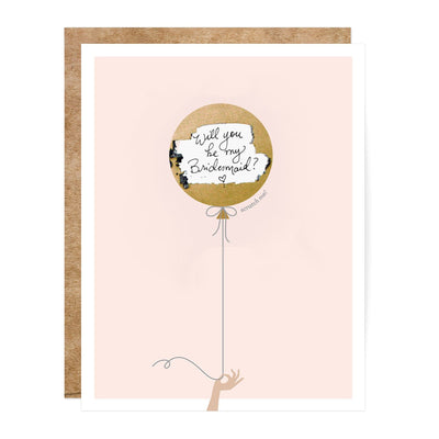 Bridesmaid Balloon Scratch-Off Card in pink by Birdy Grey, front view