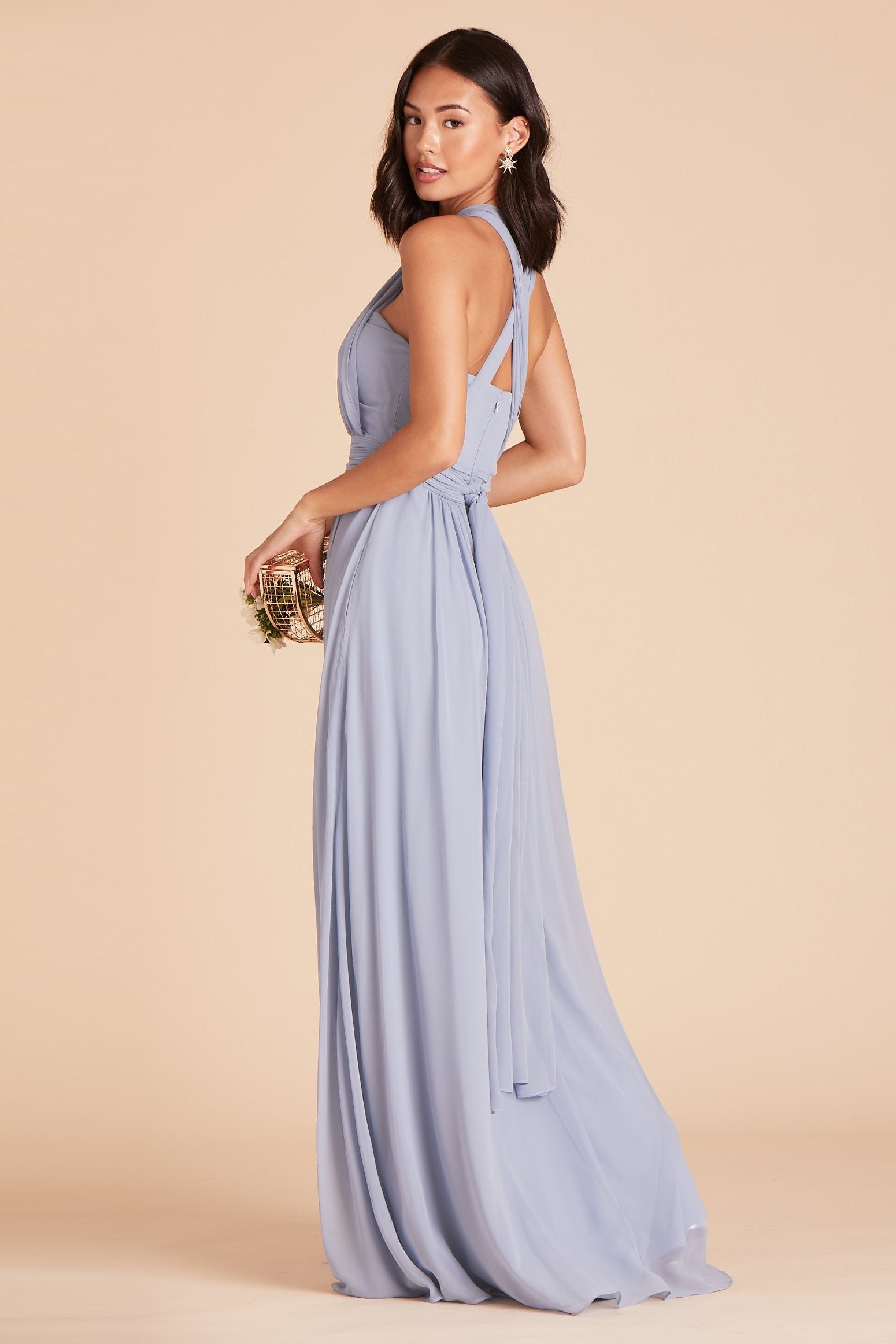 Grace convertible bridesmaid dress in dusty blue chiffon by Birdy Grey, side view