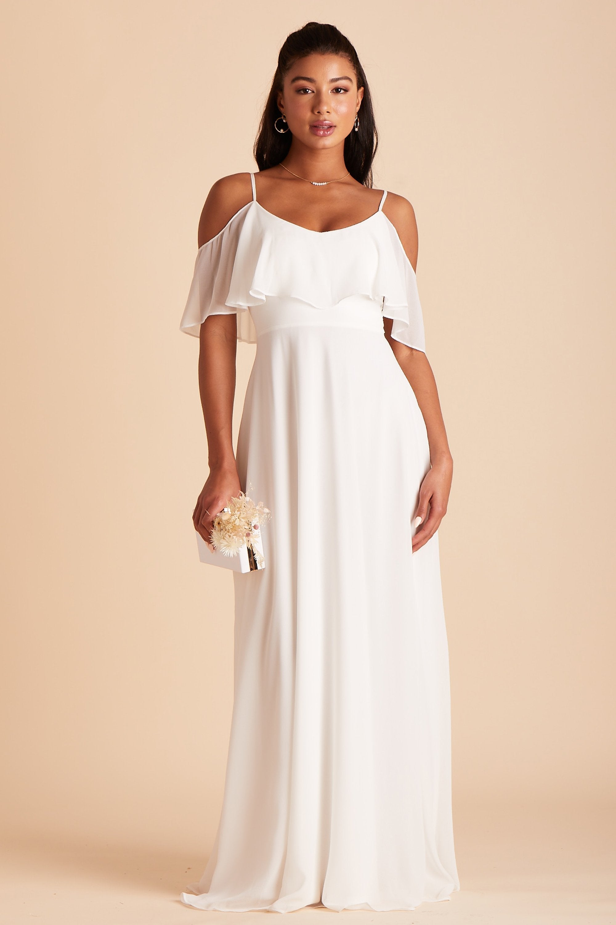 Jane convertible bridesmaid dress in white chiffon by Birdy Grey, front view