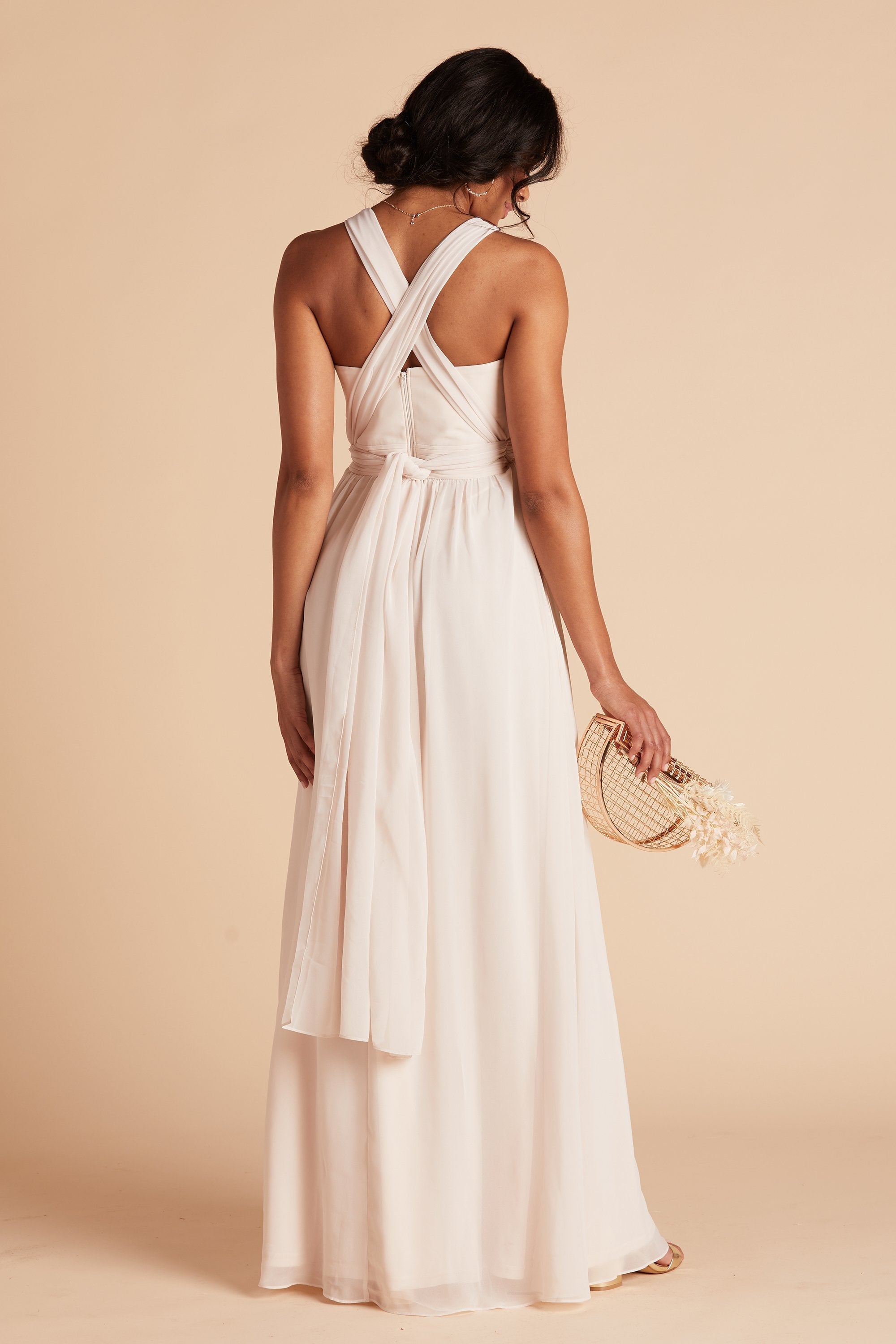 Grace convertible bridesmaid dress in champaign chiffon by Birdy Grey, back view