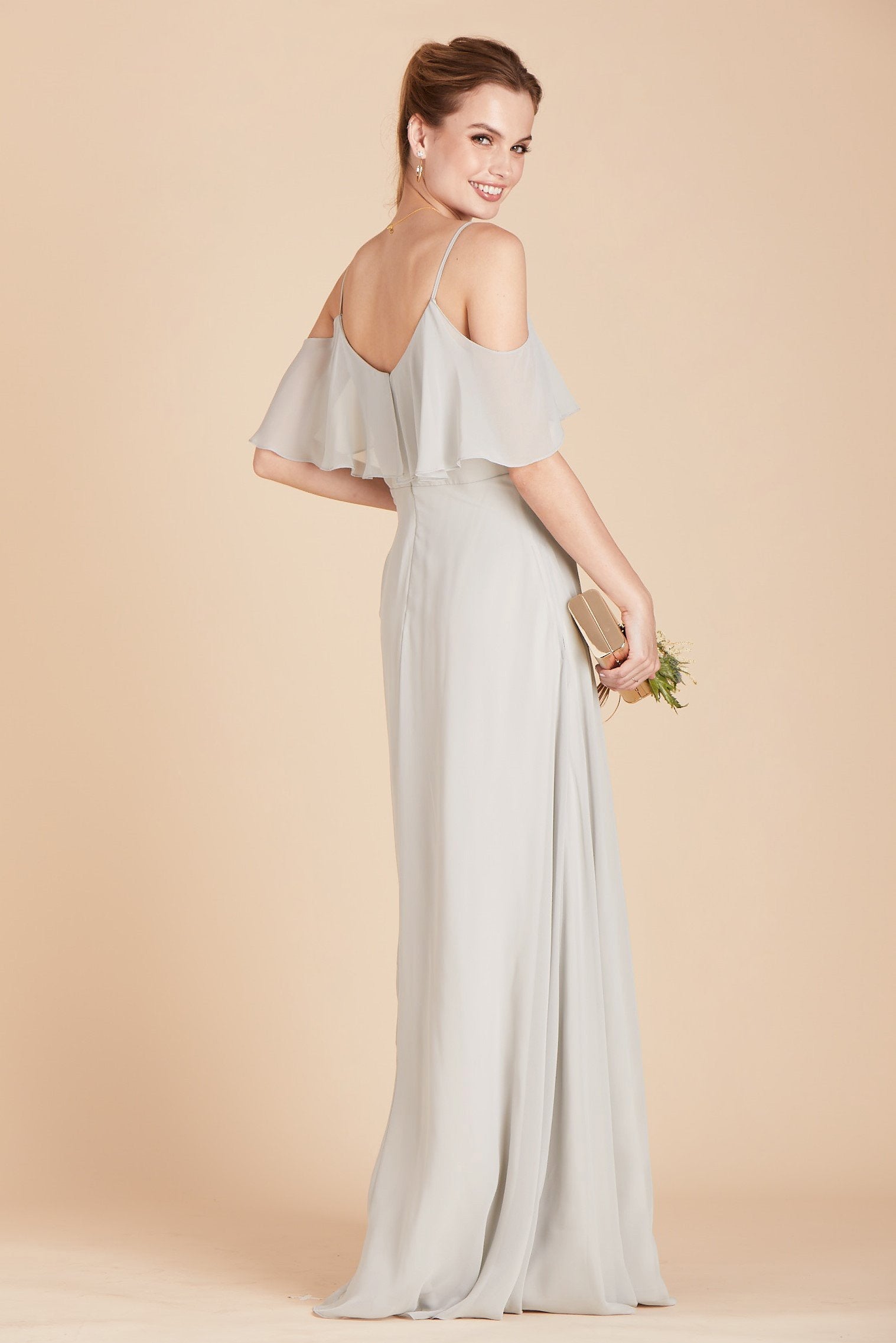 Jane convertible bridesmaid dress in dove gray chiffon by Birdy Grey, back view