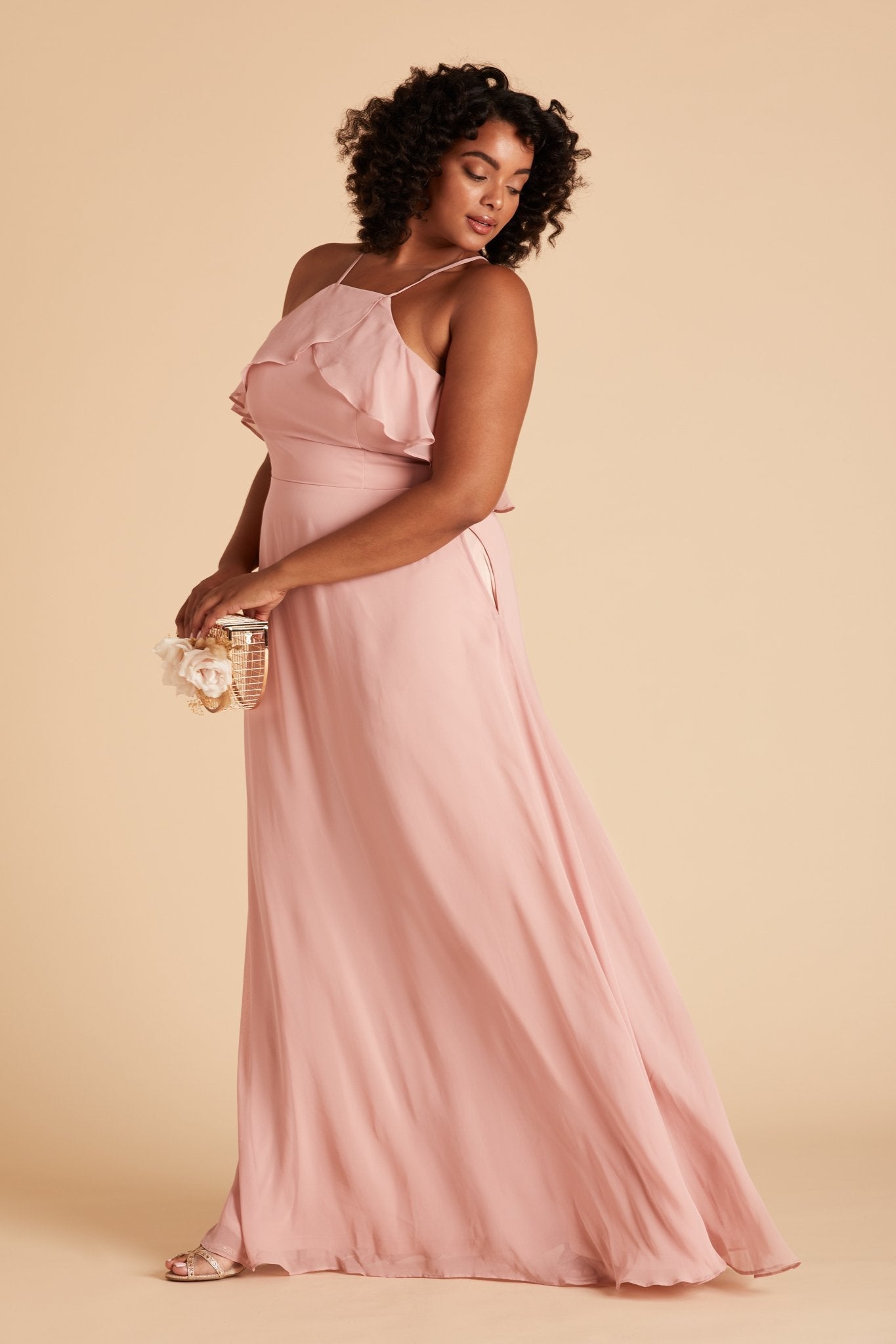 Jules plus size bridesmaid dress in dusty rose chiffon by Birdy Grey, side view