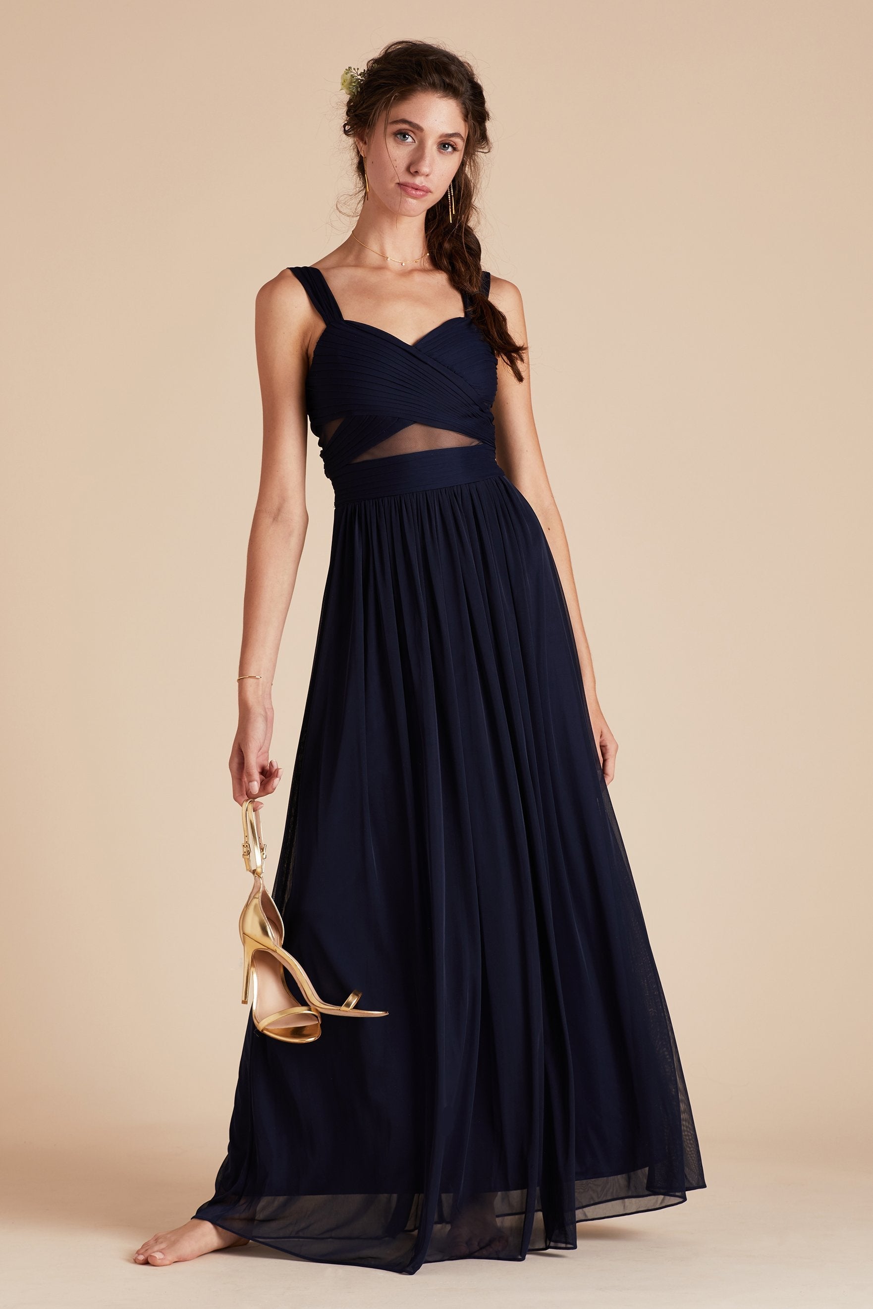 Elsye bridesmaid dress in navy blue chiffon by Birdy Grey, front view