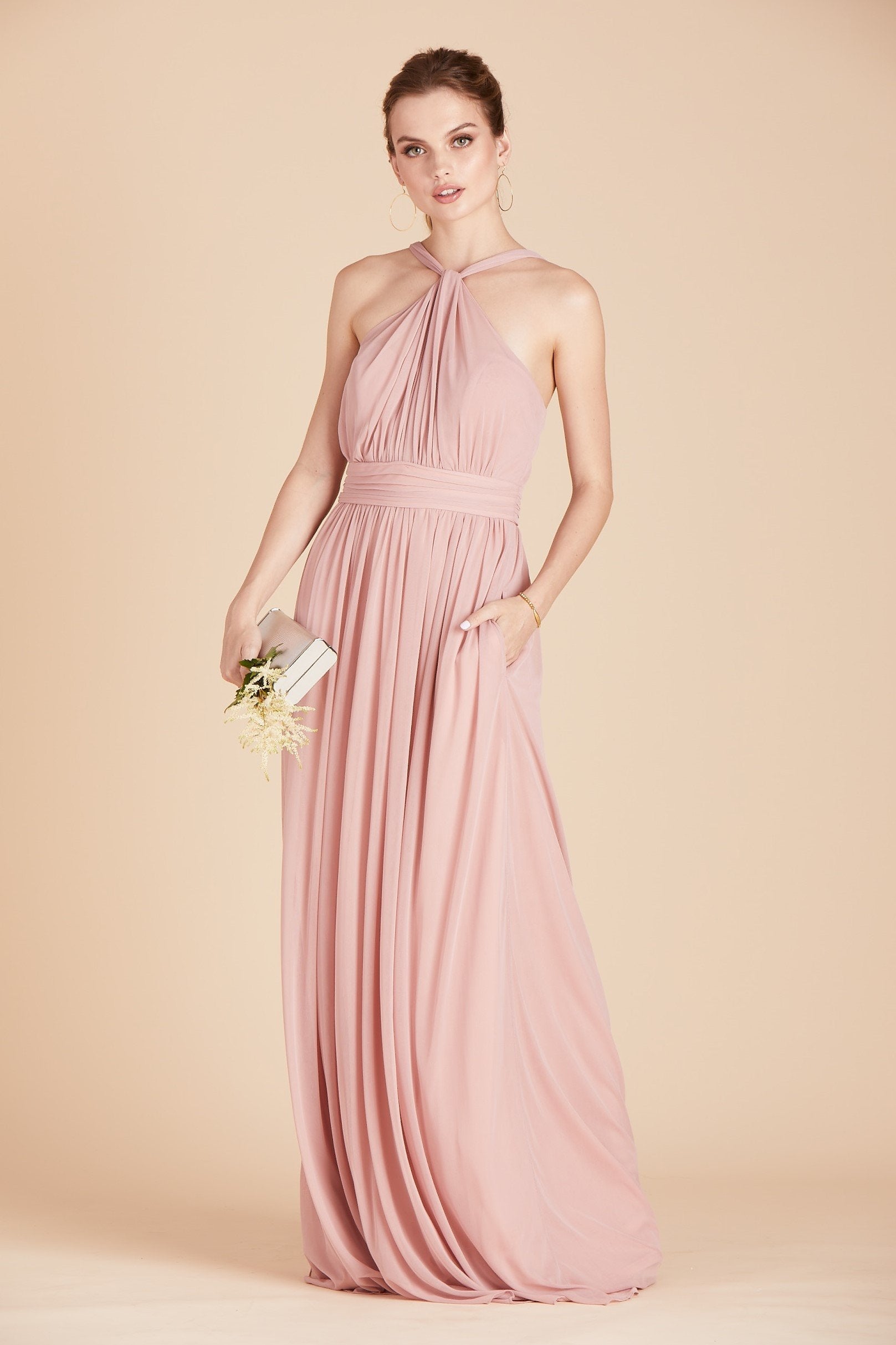 Kiko bridesmaid dress in dusty rose chiffon by Birdy Grey, front view