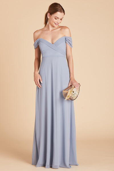 Spence convertible bridesmaid dress in dusty blue chiffon by Birdy Grey, front view