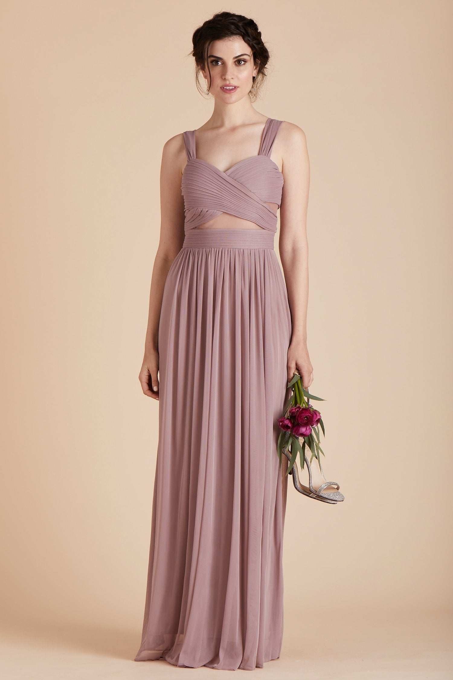 Elsye bridesmaid dress in mauve pink chiffon by Birdy Grey, front view