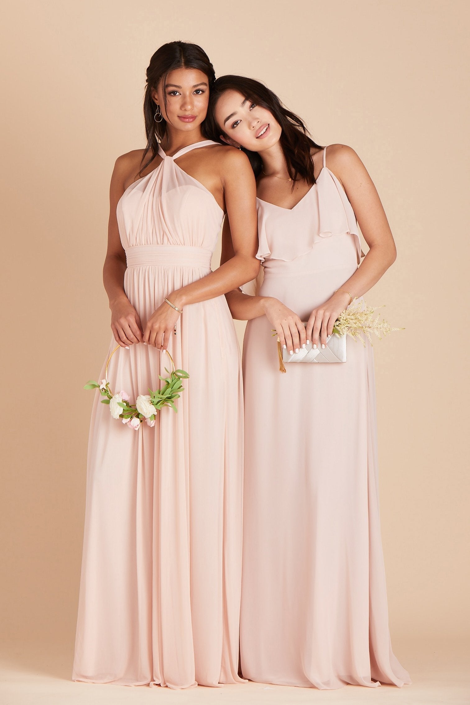 Kiko bridesmaid dress in pale blush chiffon by Birdy Grey, front view