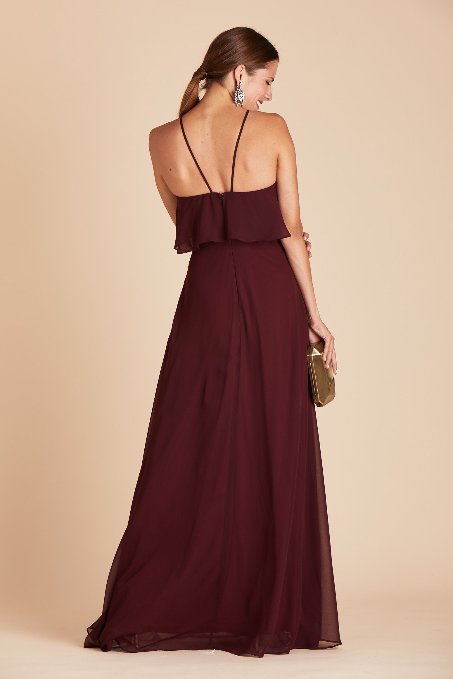 Jules bridesmaid dress in cabernet burgundy chiffon by Birdy Grey, back view