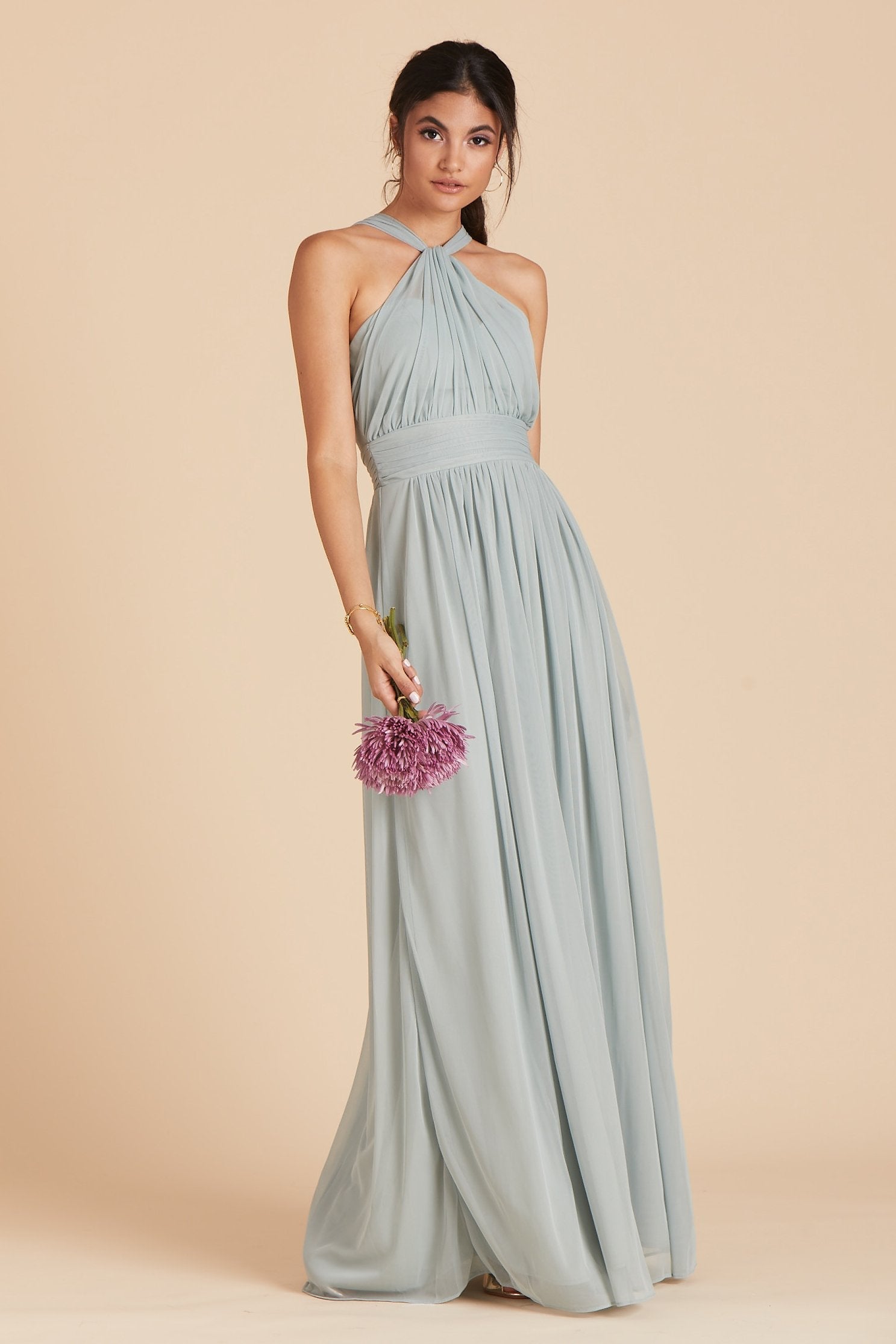 Kiko bridesmaid dress in sage green chiffon by Birdy Grey, front view