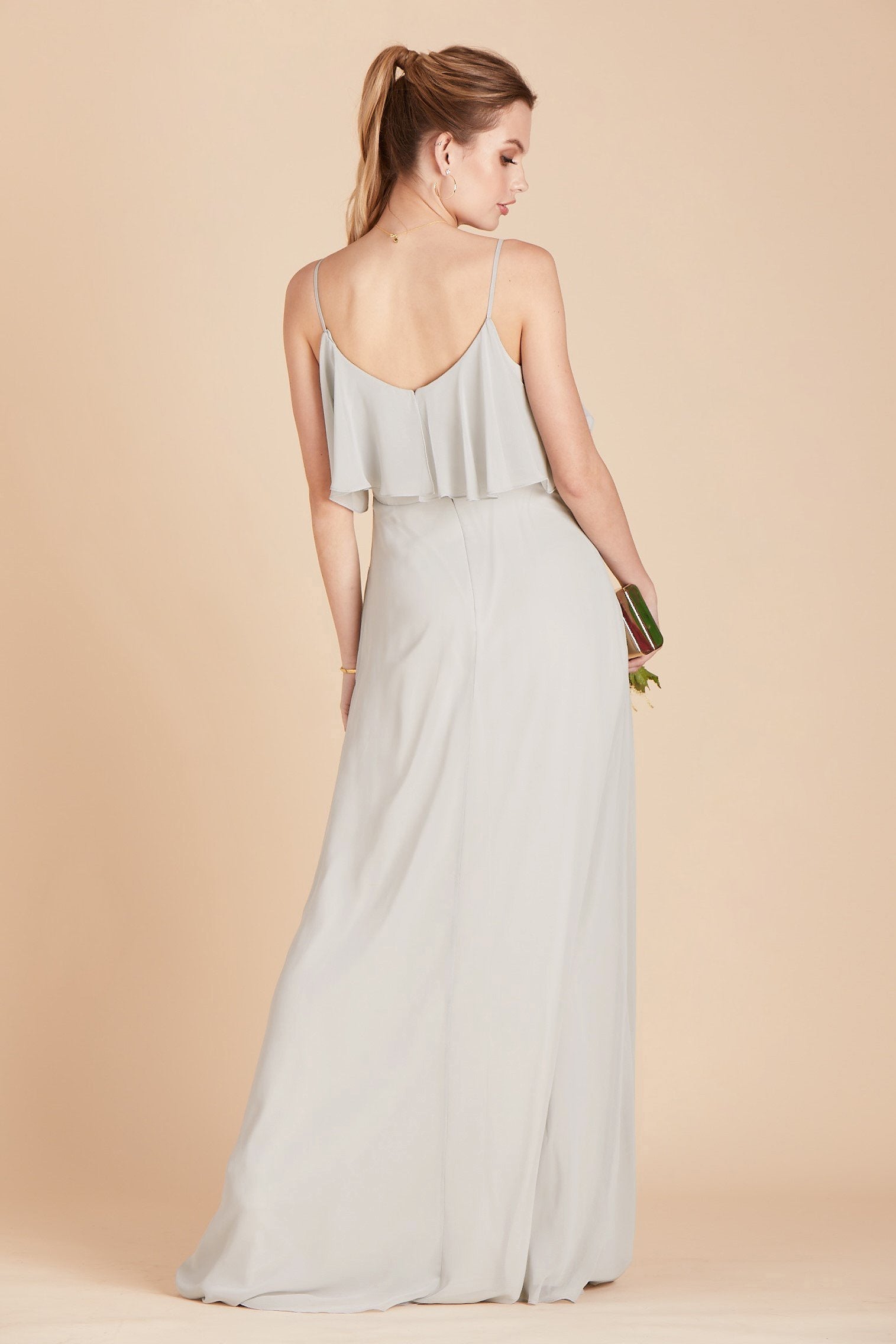 Jane convertible bridesmaid dress in dove gray chiffon by Birdy Grey, back view