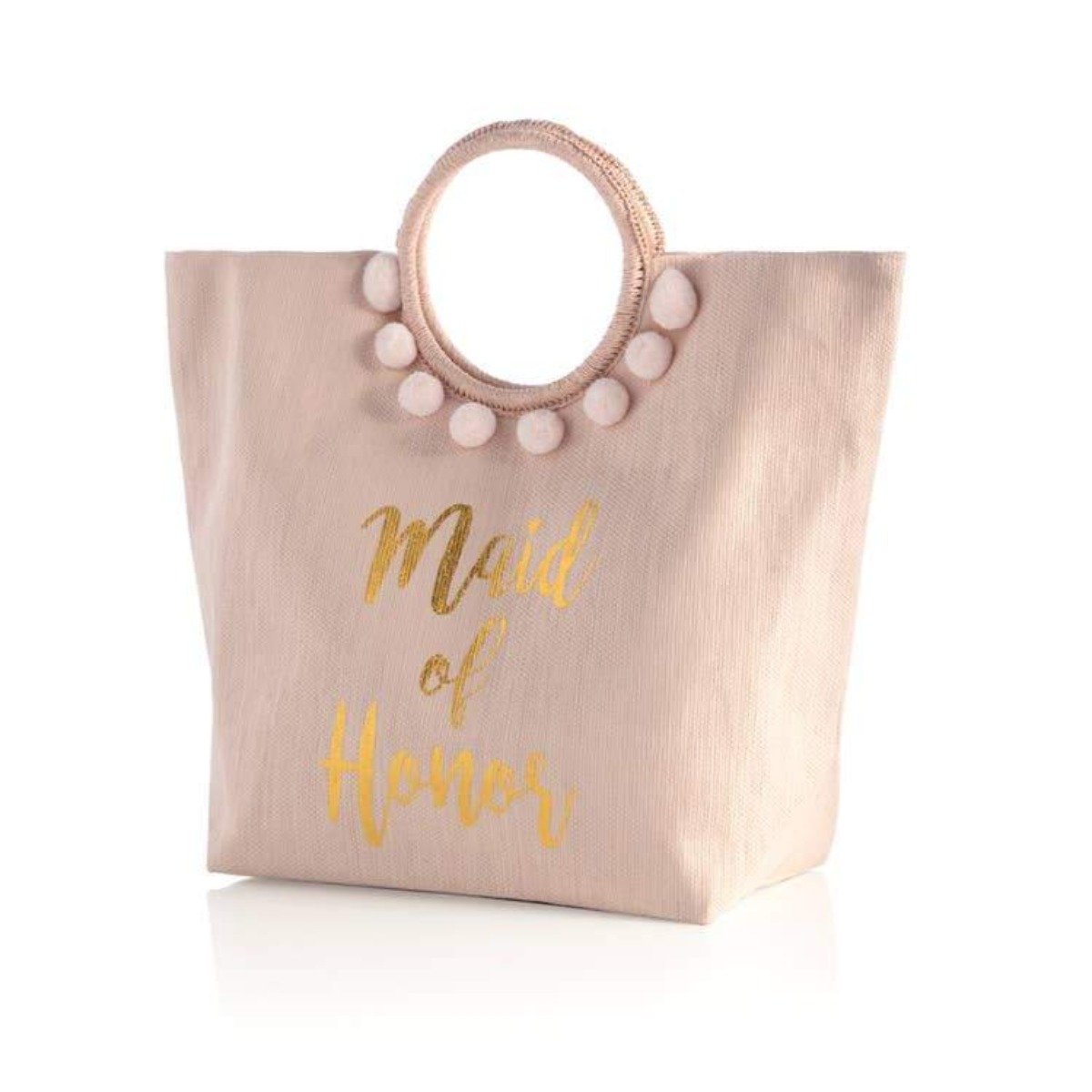 Straw Maid of Honor Tote in blush by Birdy Grey, side view