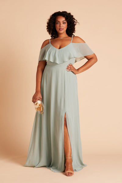 Jane convertible plus size bridesmaid dress with slit in sage green chiffon by Birdy Grey, front view