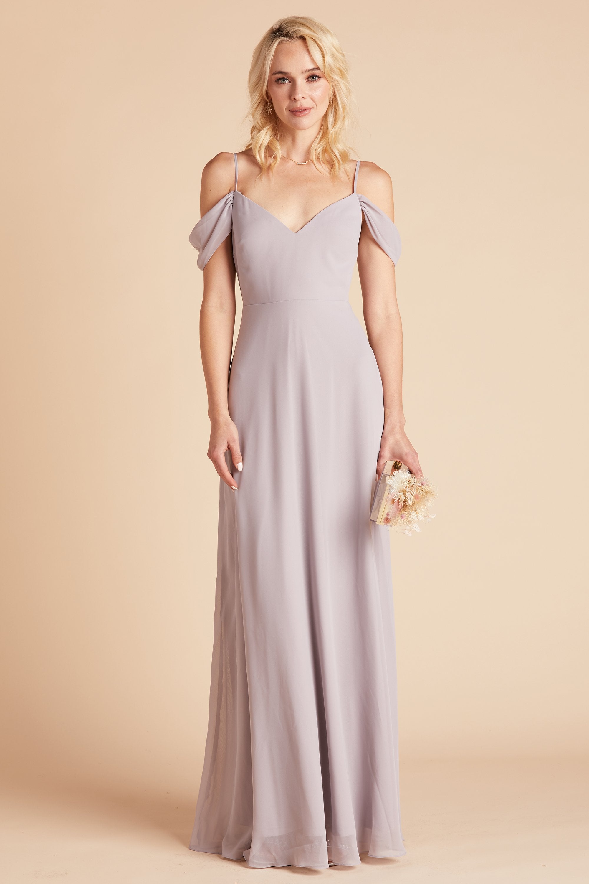 Devin convertible bridesmaids dress in lilac purple chiffon by Birdy Grey, front view