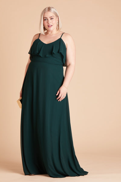 Jane convertible plus size bridesmaid dress in emerald green chiffon by Birdy Grey, front view