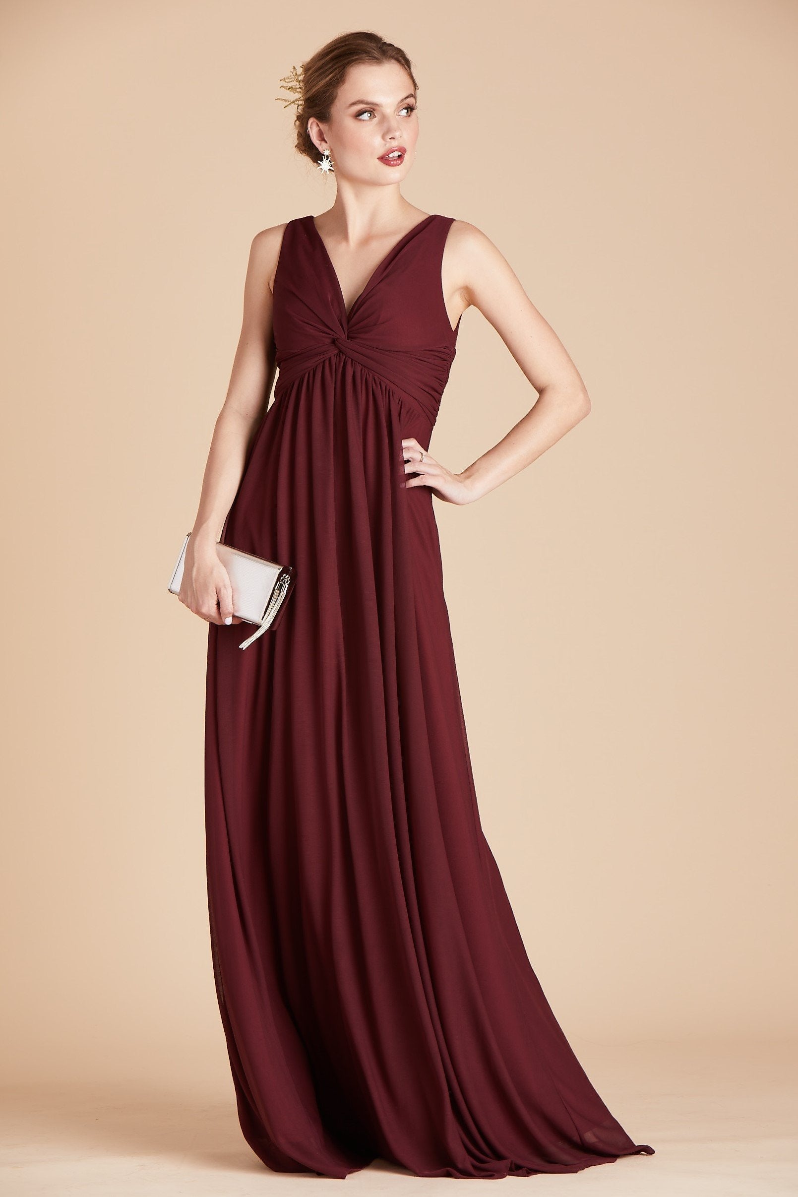 Lianna bridesmaid dress in cabernet burgundy chiffon by Birdy Grey, front view