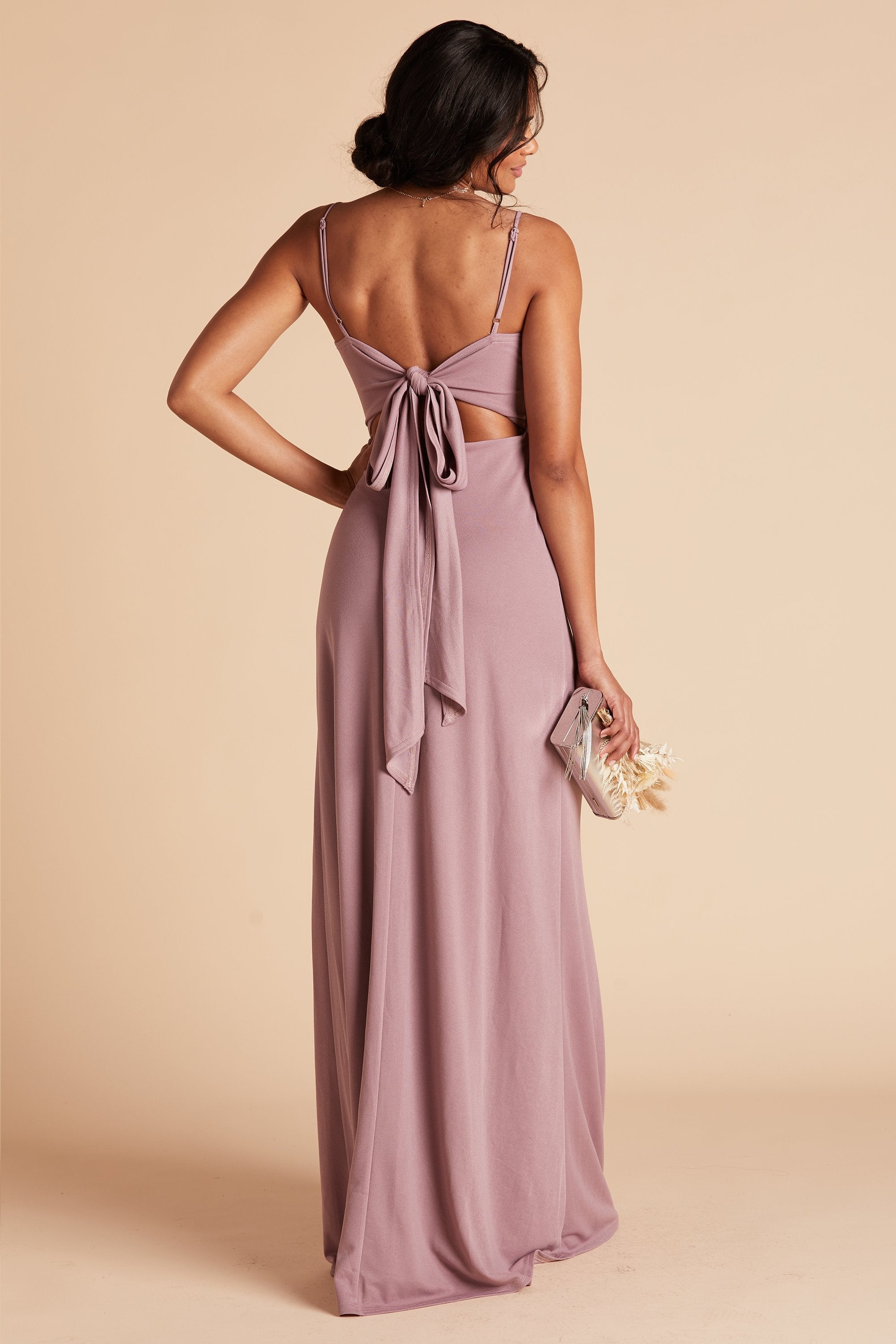 Benny bridesmaid dress in dark mauve crepe by Birdy Grey, back view