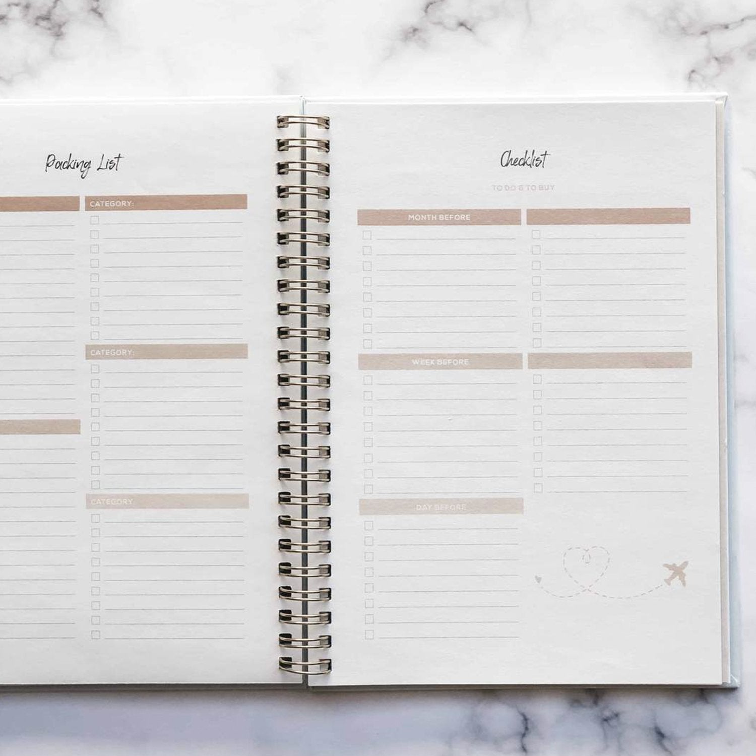 Wander Always Travel Planner and Journal by Birdy Grey, interior view