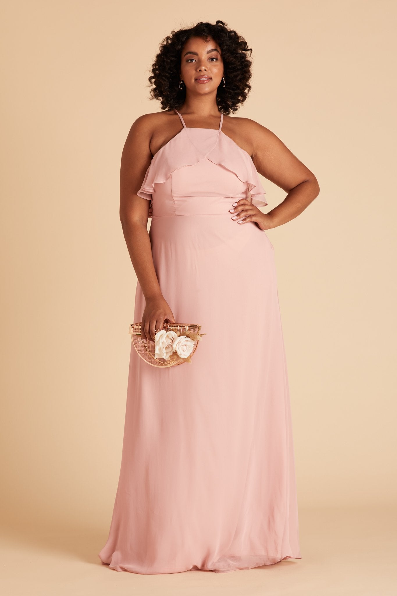 Jules plus size bridesmaid dress in dusty rose chiffon by Birdy Grey, front view