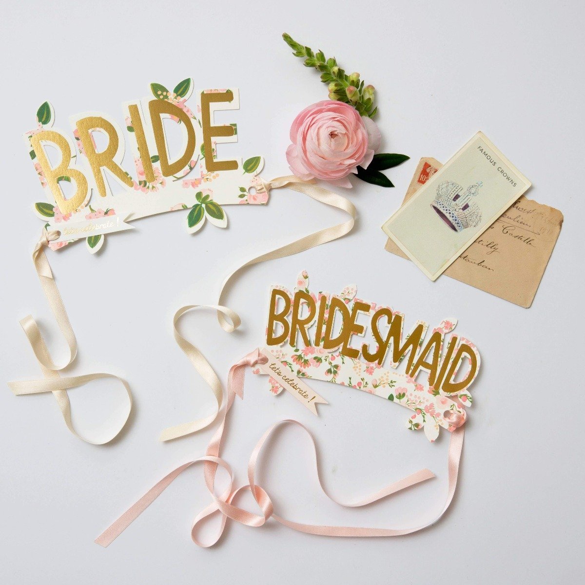 Bridesmaid Paper Crown Card by Birdy Grey, front view