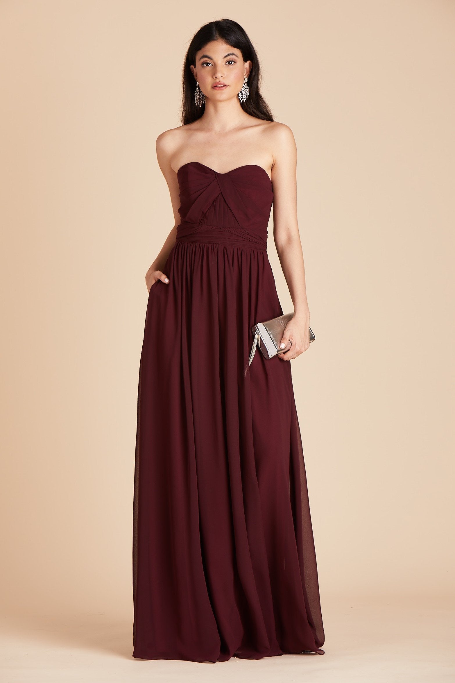 Grace convertible bridesmaid dress in cabernet burgundy chiffon by Birdy Grey, front view