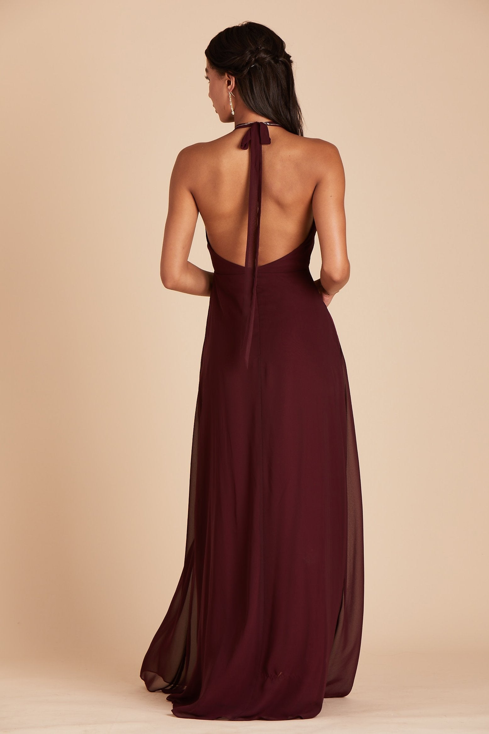 Moni convertible bridesmaids dress in cabernet burgundy chiffon by Birdy Grey, back view