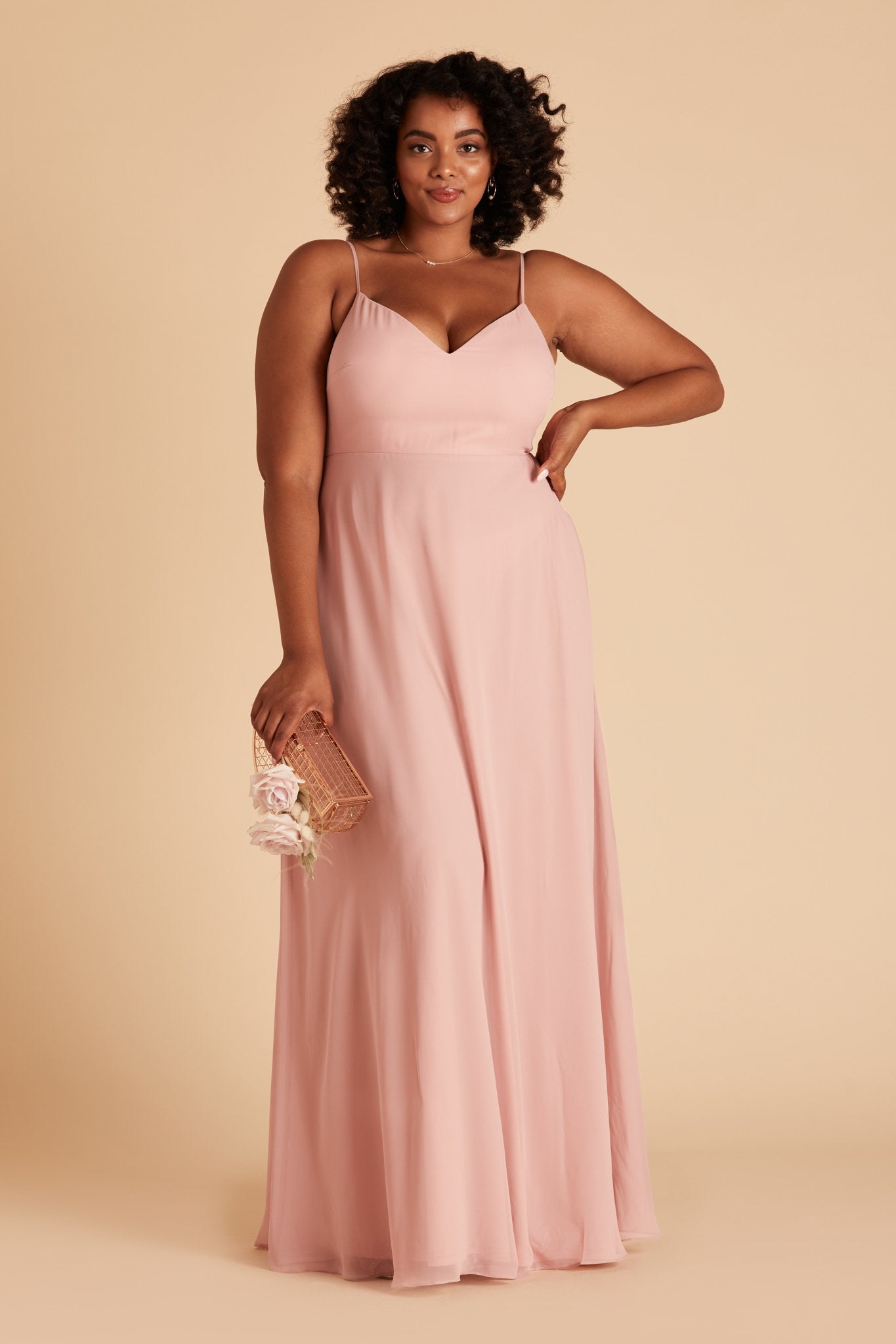 Devin convertible plus size bridesmaids dress in dusty rose chiffon by Birdy Grey, front view