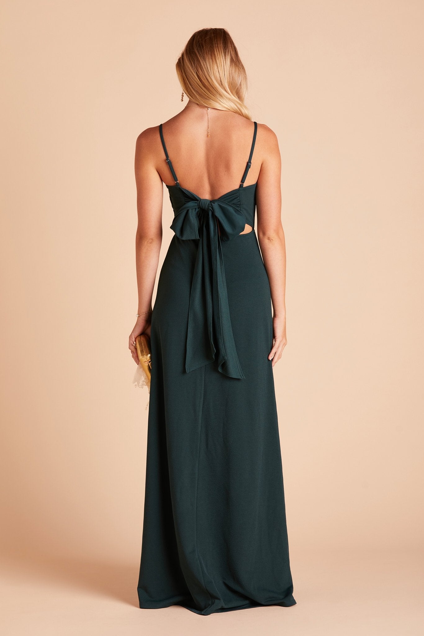 Benny bridesmaid dress in emerald green crepe by Birdy Grey, back view