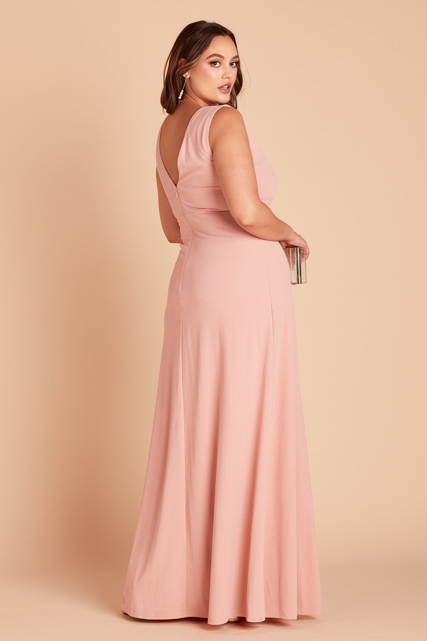 Shamin plus size bridesmaid dress in rose quartz crepe by Birdy Grey, side view